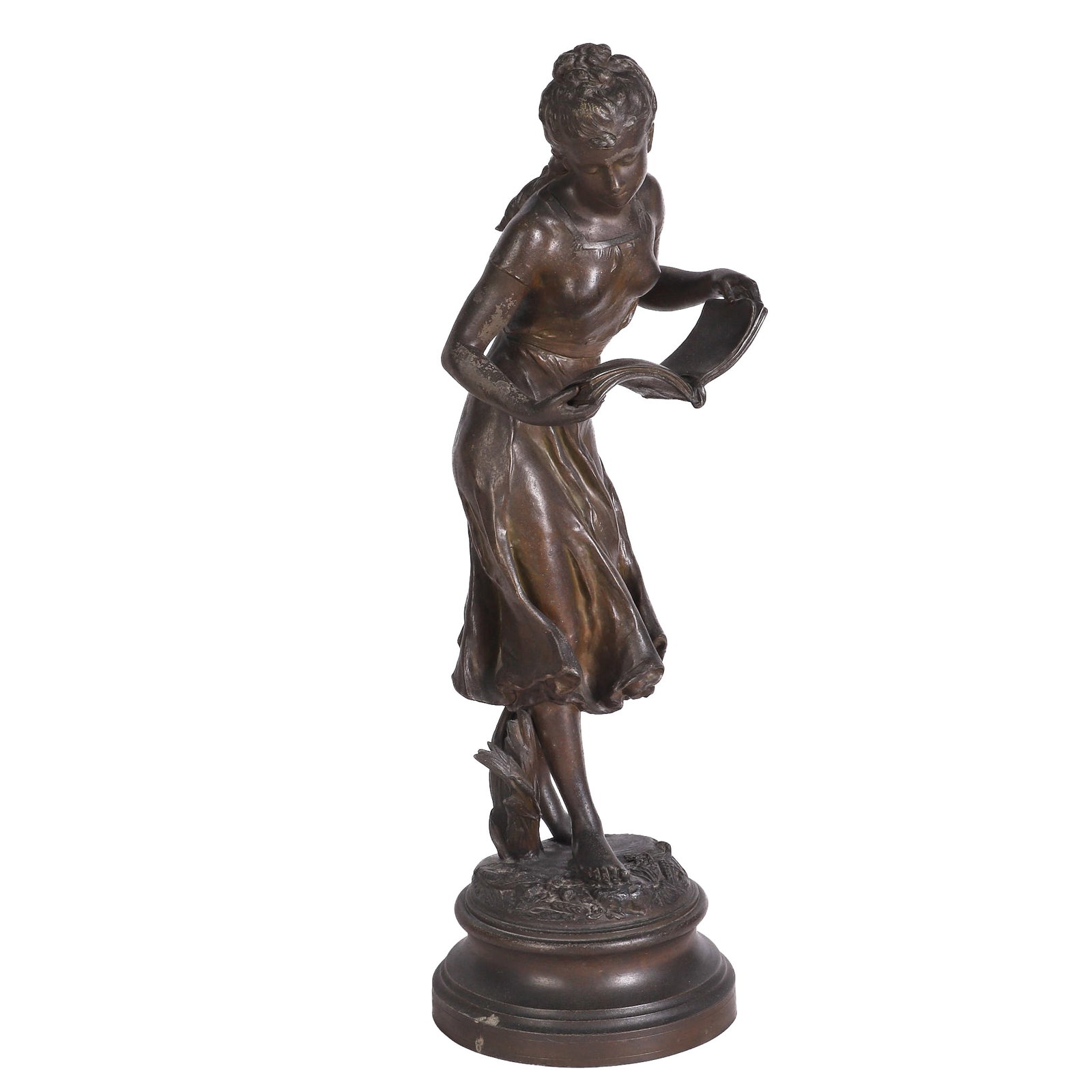 Cast Metal Statue of a Walking/Reading Girl (1 of 7)
