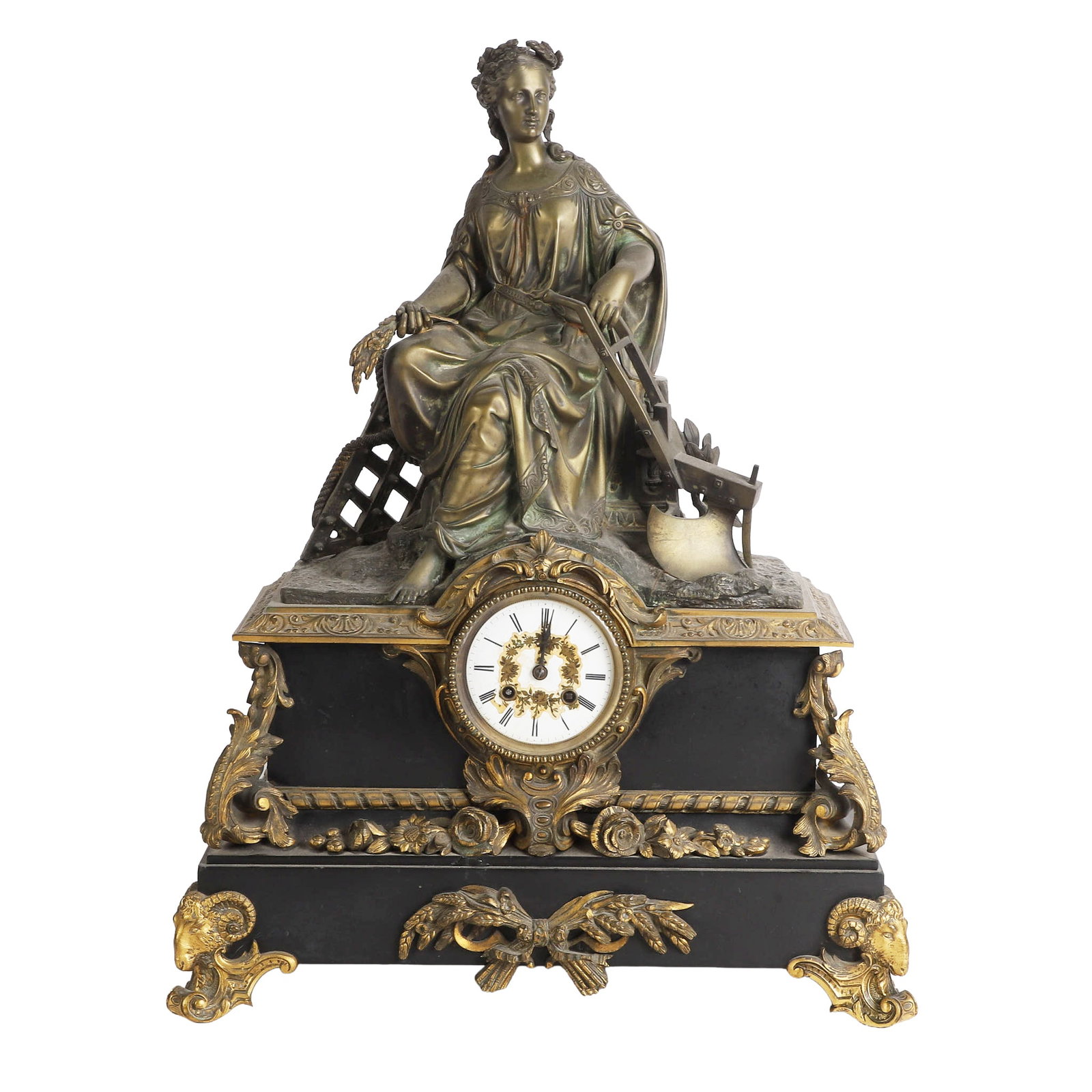 French Bronze and Black Marble Figural Mantle Clock depicting Demeter (1 of 8)