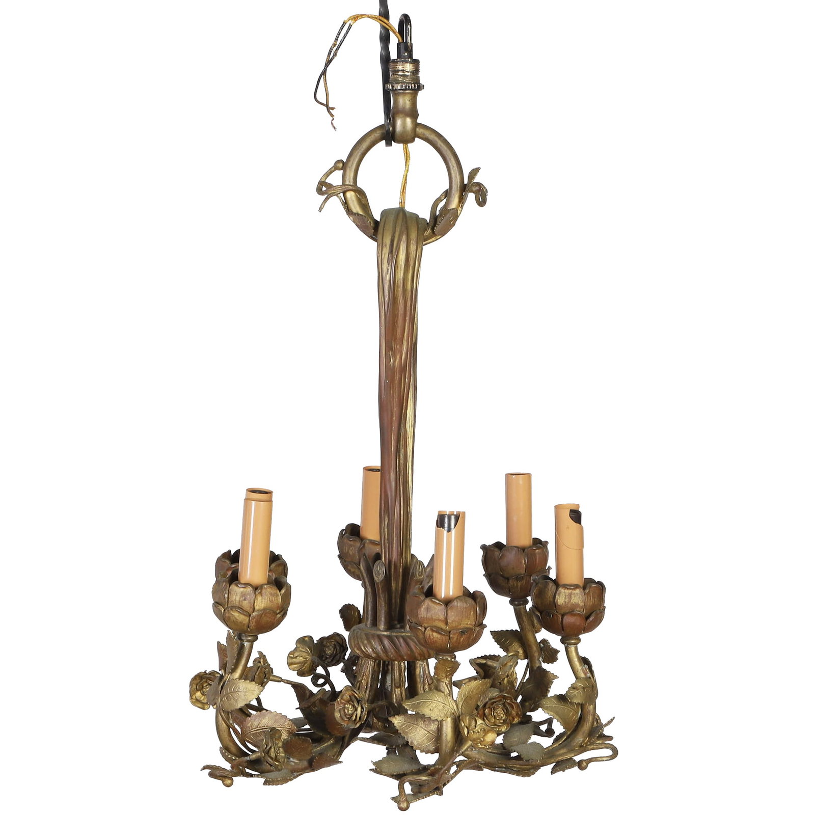 Continental Style Gilt Metal Floral & Rose Chandelier (1 of 8)