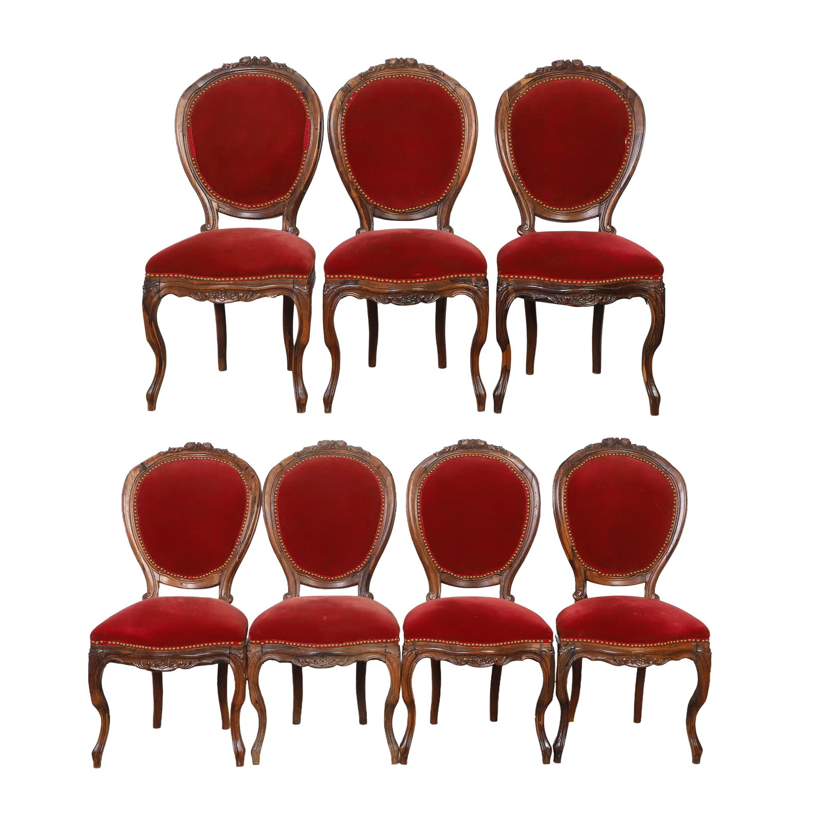 (7) Antique French Louis XV Style Carved Rosewood Dining Chairs (1 of 10)