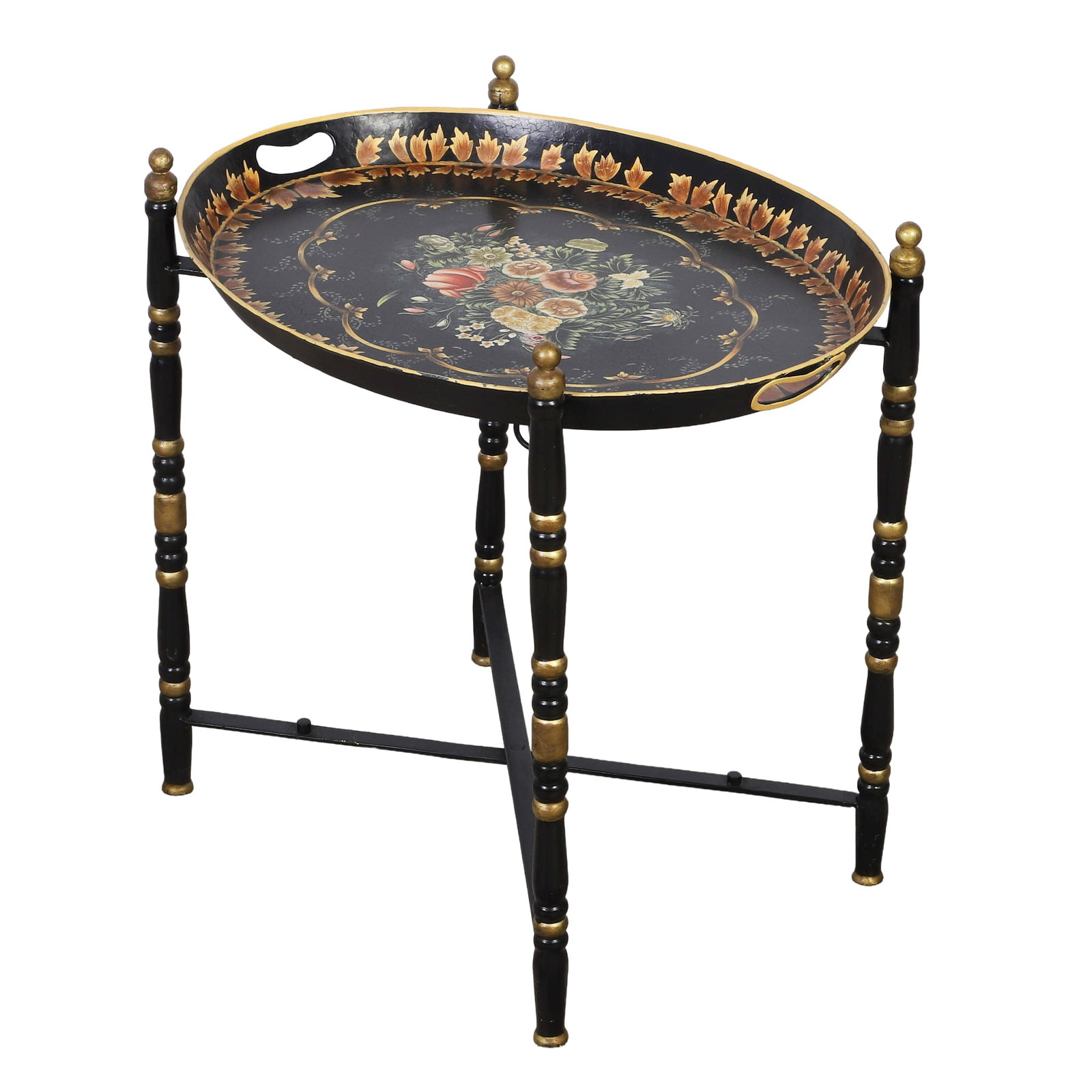 Vintage Tole Peinte Decorated Tray on Stand (1 of 6)