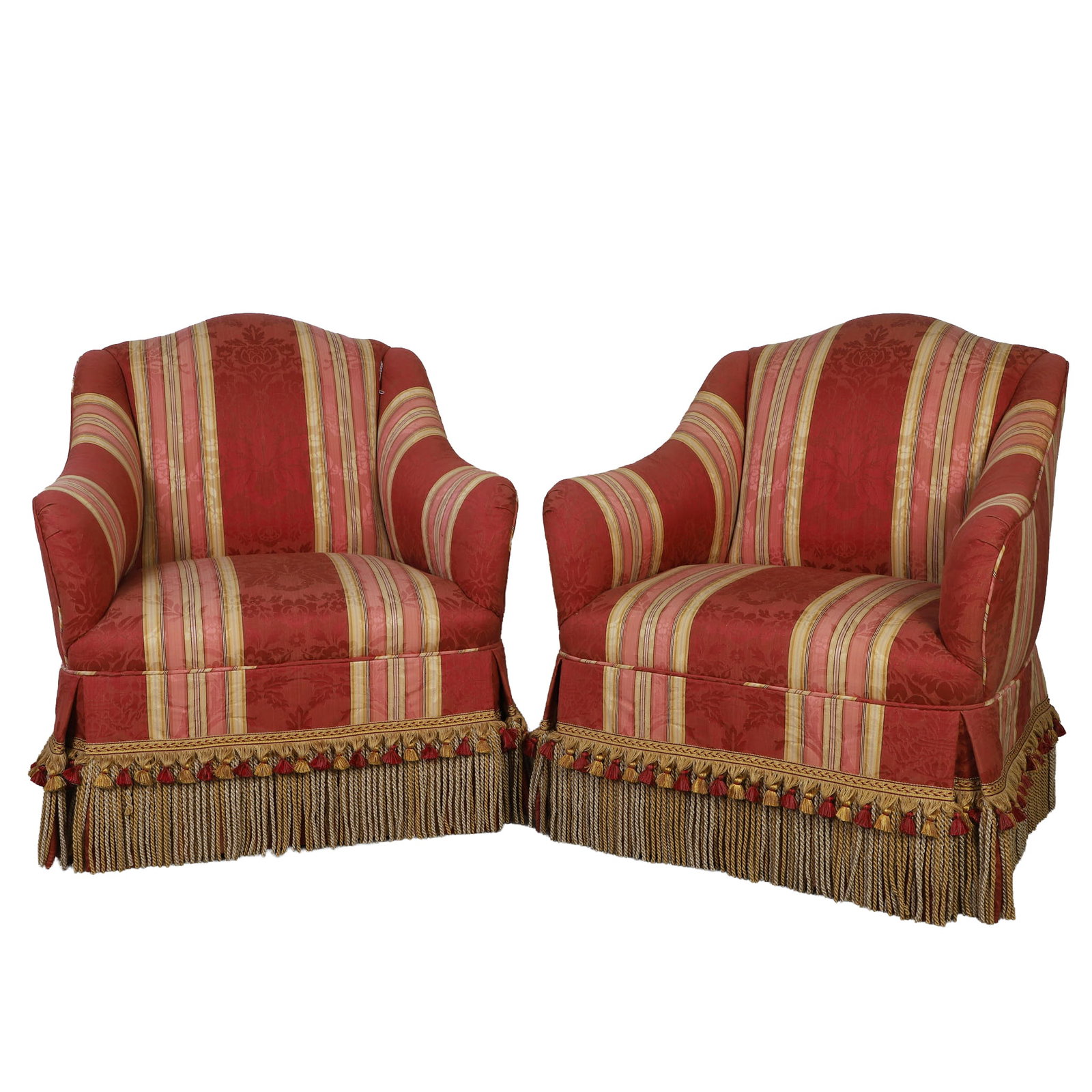 (2) Labeled Schumacher, Napoleon III Style Damask Chairs
