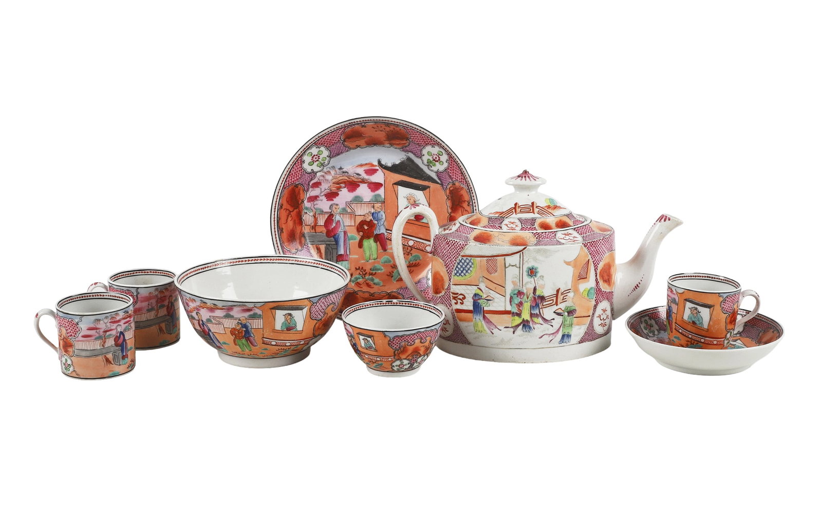 (8) Selection of Georgian New Hall Tea Wares feat. 'Boy in the Window' (1 of 17)