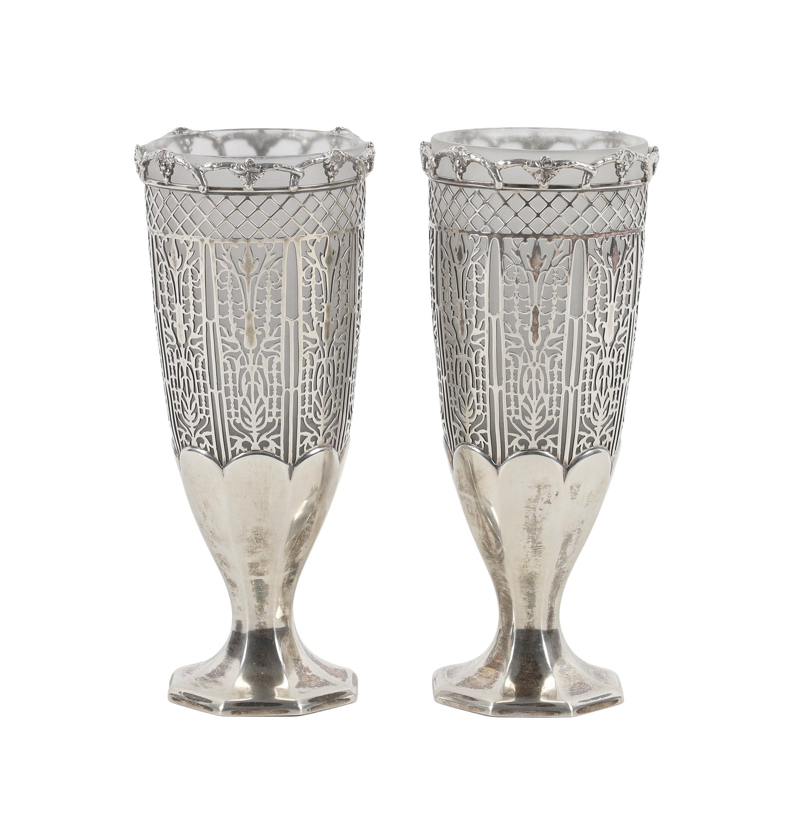 English B&S Sterling Silver & Glass Vase Pair (1 of 12)