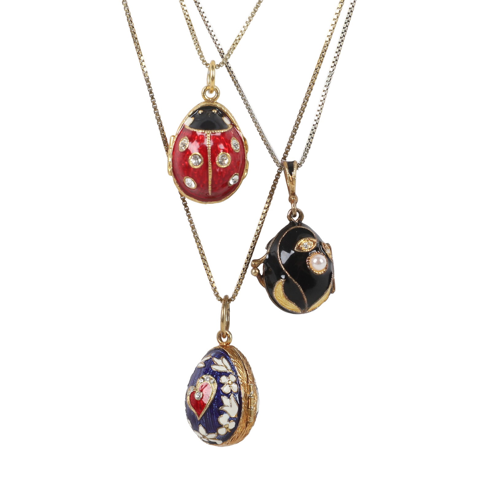(3) Faberge Style Egg Pendant Necklaces On Sterling Chain (1 of 13)