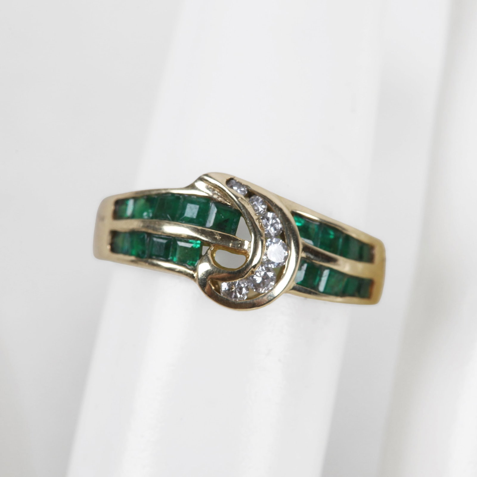 14K Yellow Gold Emerald & Diamond Buckle Ring (1 of 7)