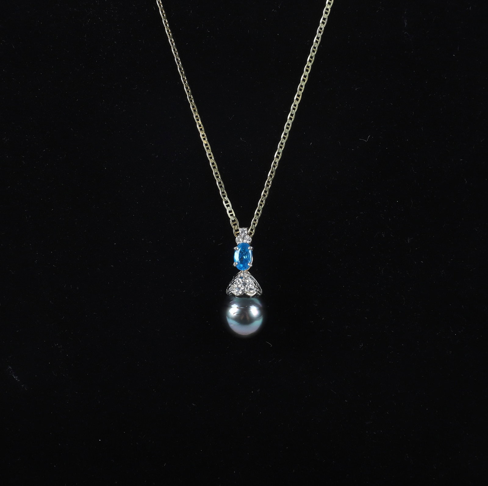 14K Italian Diamond & Black Pearl Pendant Necklace (1 of 9)