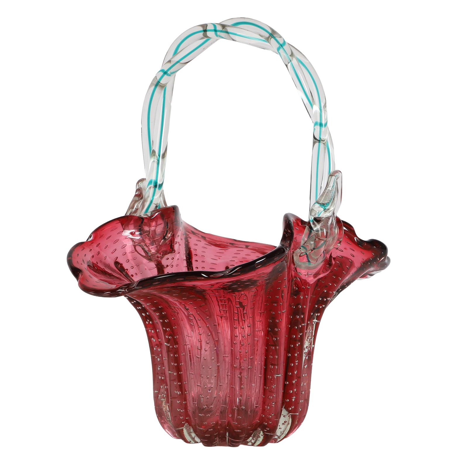 Murano Cranberry Art Glass Flower Basket (1 of 5)