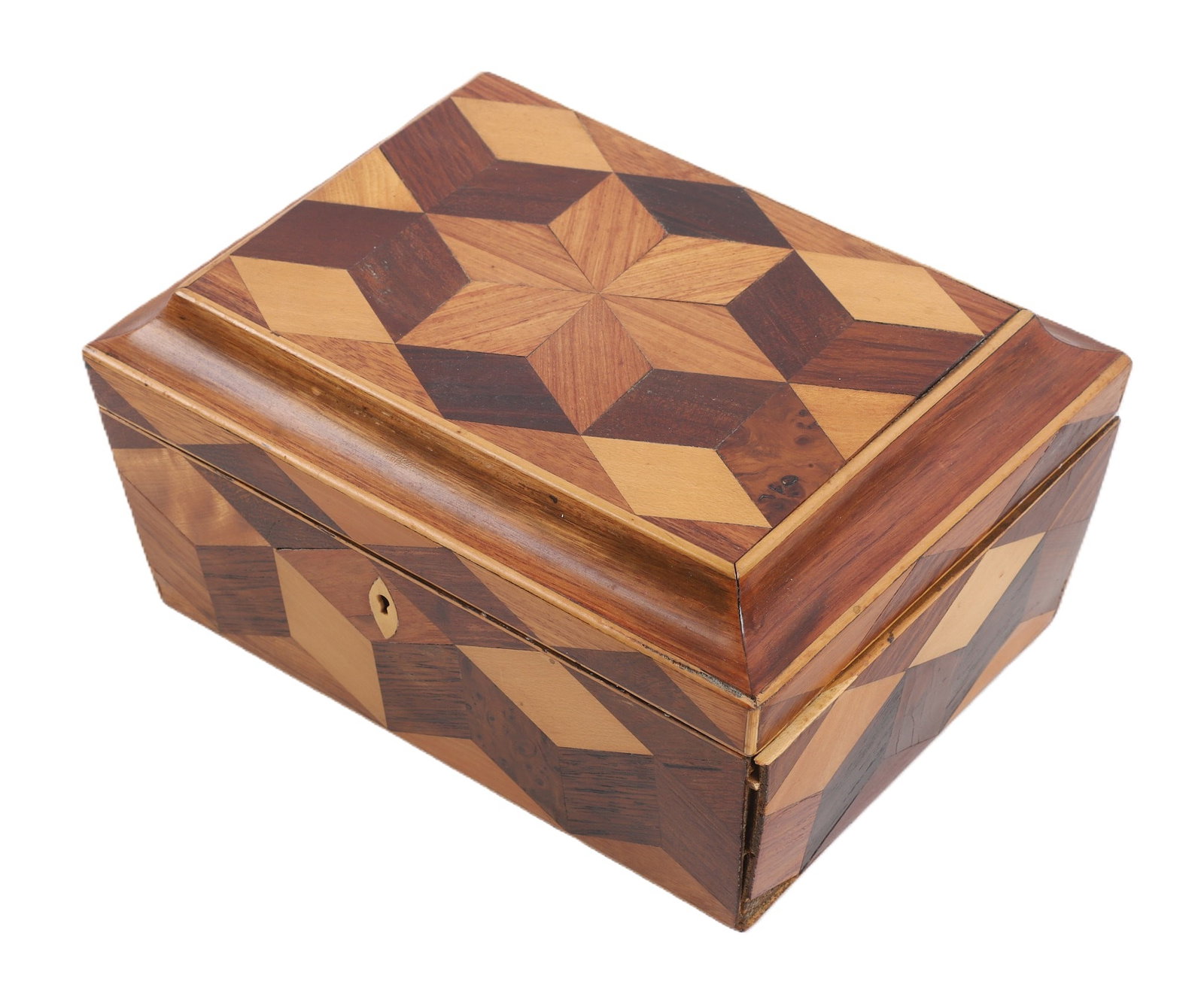 Tumbling Blocks Marquetry Sewing Box (1 of 7)