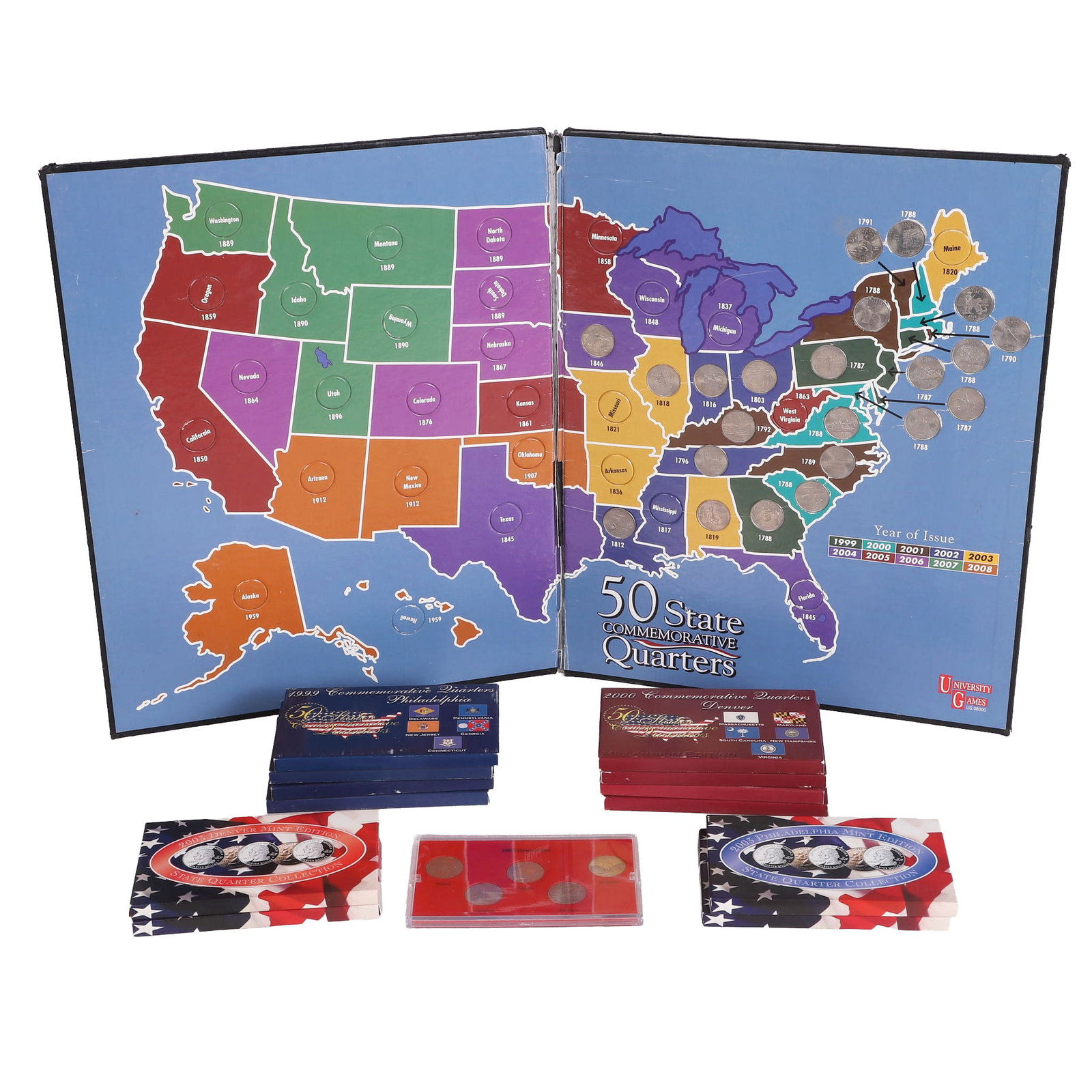1999-2004 Commemorative Philadelphia & Denver Mint Quarters: 1999-2004 Commemorative Philadelphia & Denver Mint Quarters (12) Commemorative U.S. quarters from Philadelphia & Denver mints, release years 1999-2004, all mint in boxes with COA.