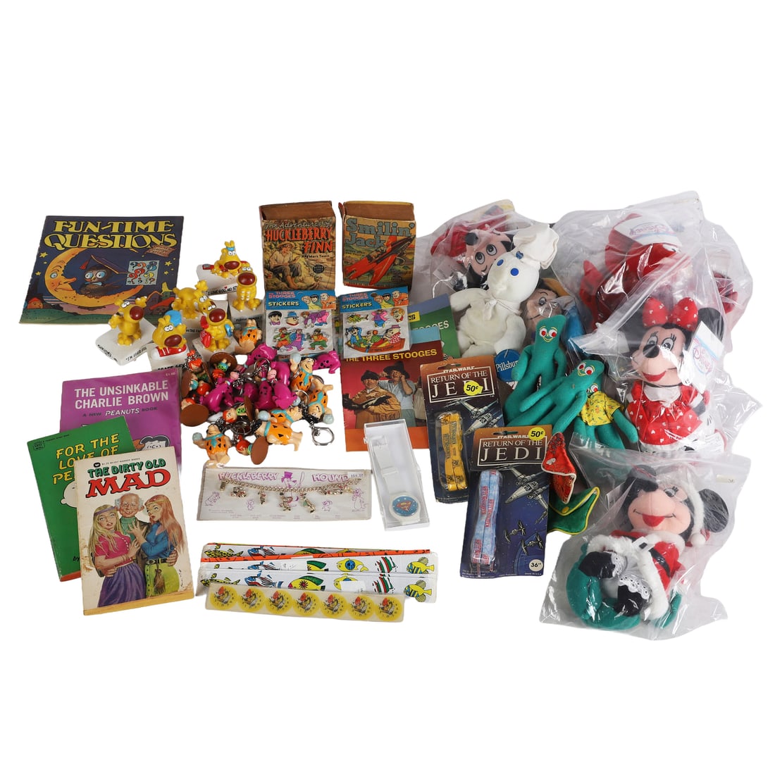 Vintage Children's Toys, Books and more.: Vintage Children's Toys, Books and more. Lot of vintage children's toys, books and comics. Includes a selection of Disney Store plushies, (2) NOS Star Wars: Return of the Jedi shoelaces, an assortment