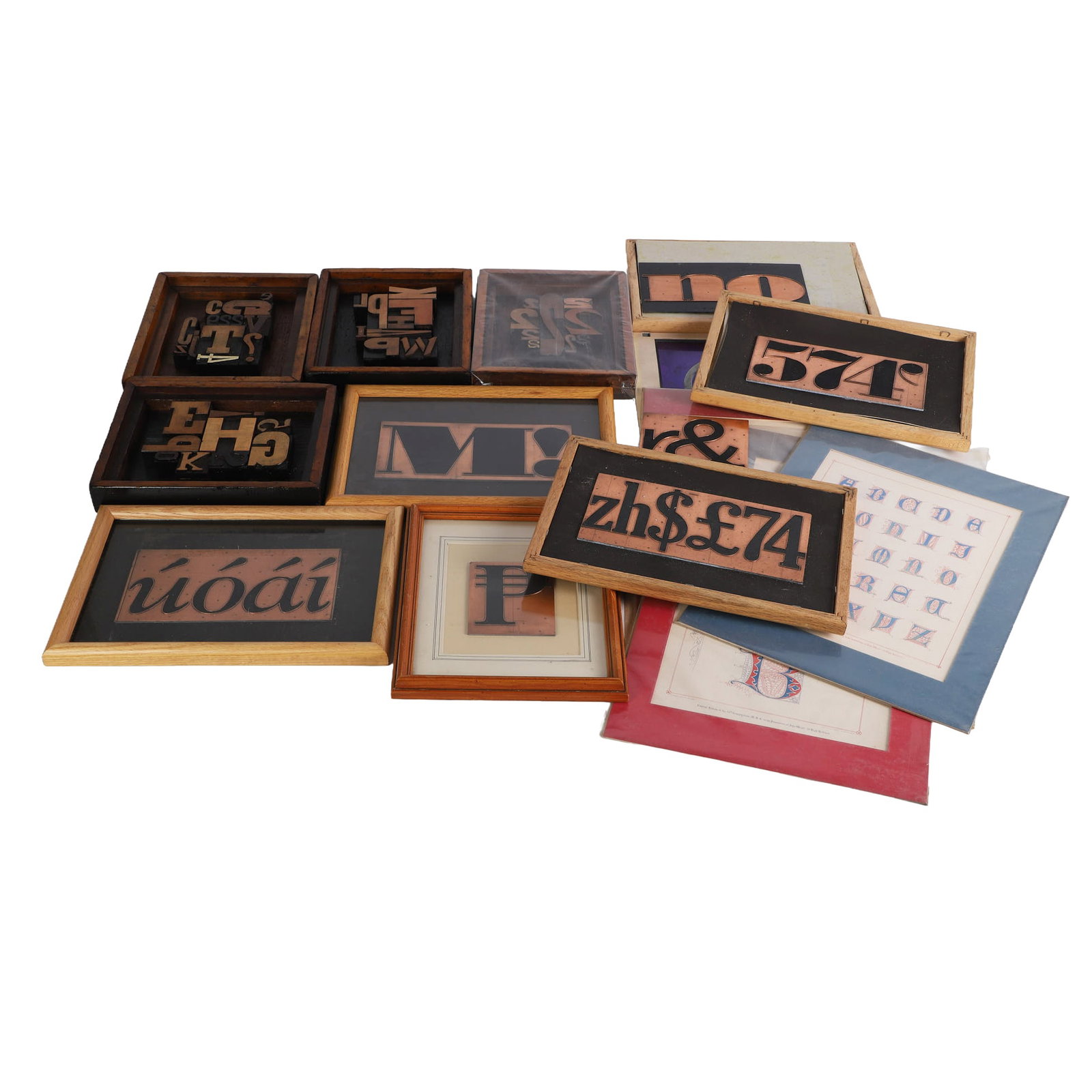 Typography For Display, Some Framed: Typography For Display, Some Framed Mixed collection of decorative arts displaying the charming beauty of antique typography. Includes (4) 10" x 8" framed wall art composed of typeset blocks (one NOS)