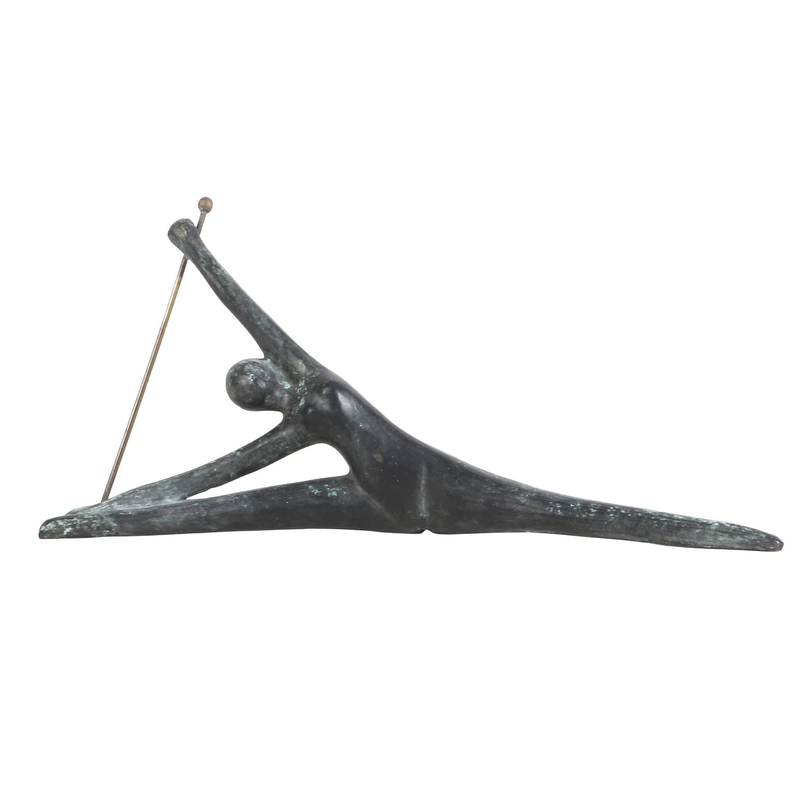 Bronze Sculpture of Gymnast, Sonia Gomberg: Bronze Sculpture of Gymnast, Sonia Gomberg Bronze sculpture of a lithe dancer or gymnast by Sonia Gomberg, signed on the left leg with limited edition number #2/20. 7 3/4"H x 17"W.