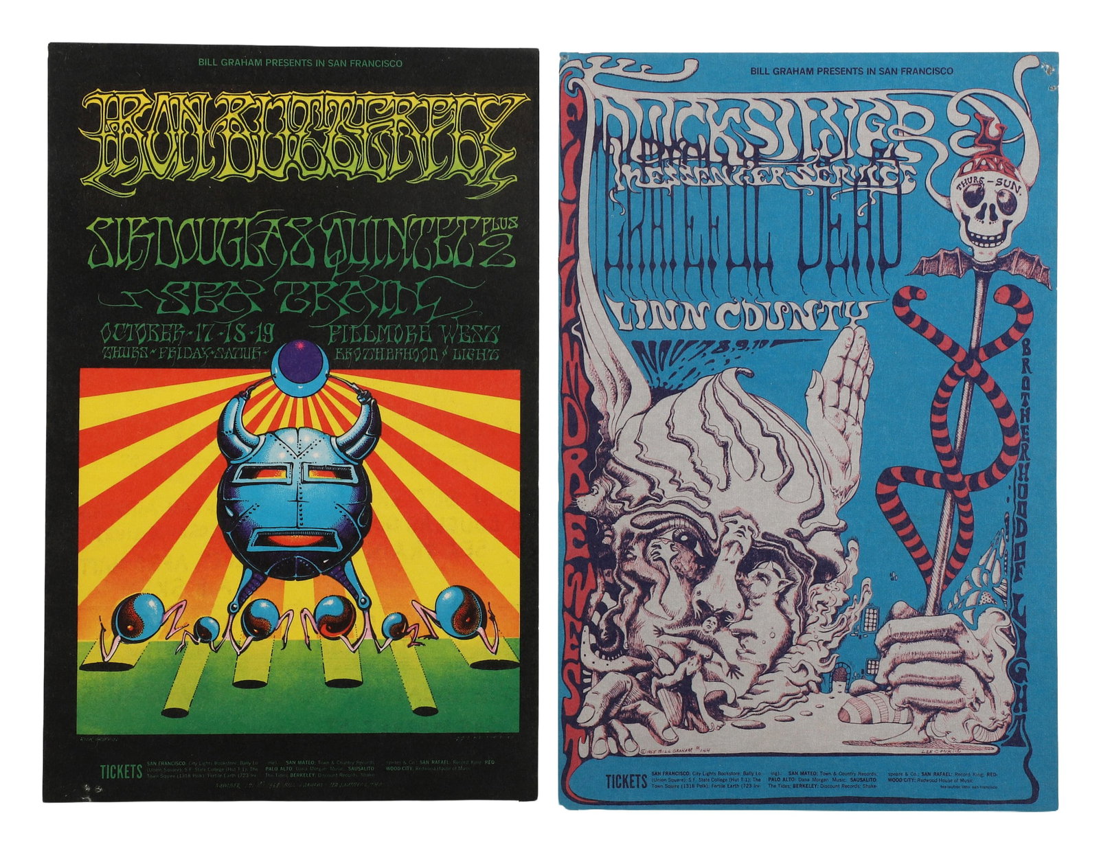 (2) Postcards, Bill Graham BG #144 and BG #141, Fillmore West. (1 of 6)