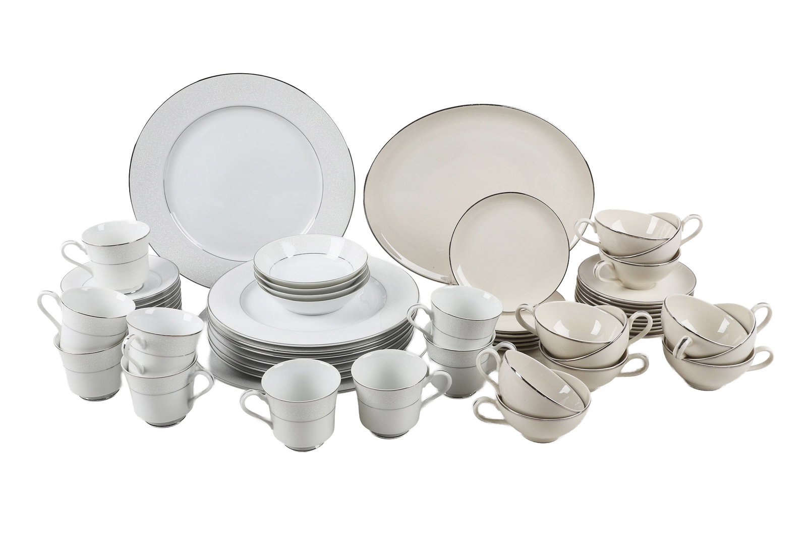 Gilt & Silver Edge Porcelain Tableware and (37) Pc Lot Of Lotus Rice Bowls, Dip & Serving Bowls. (1 of 18)