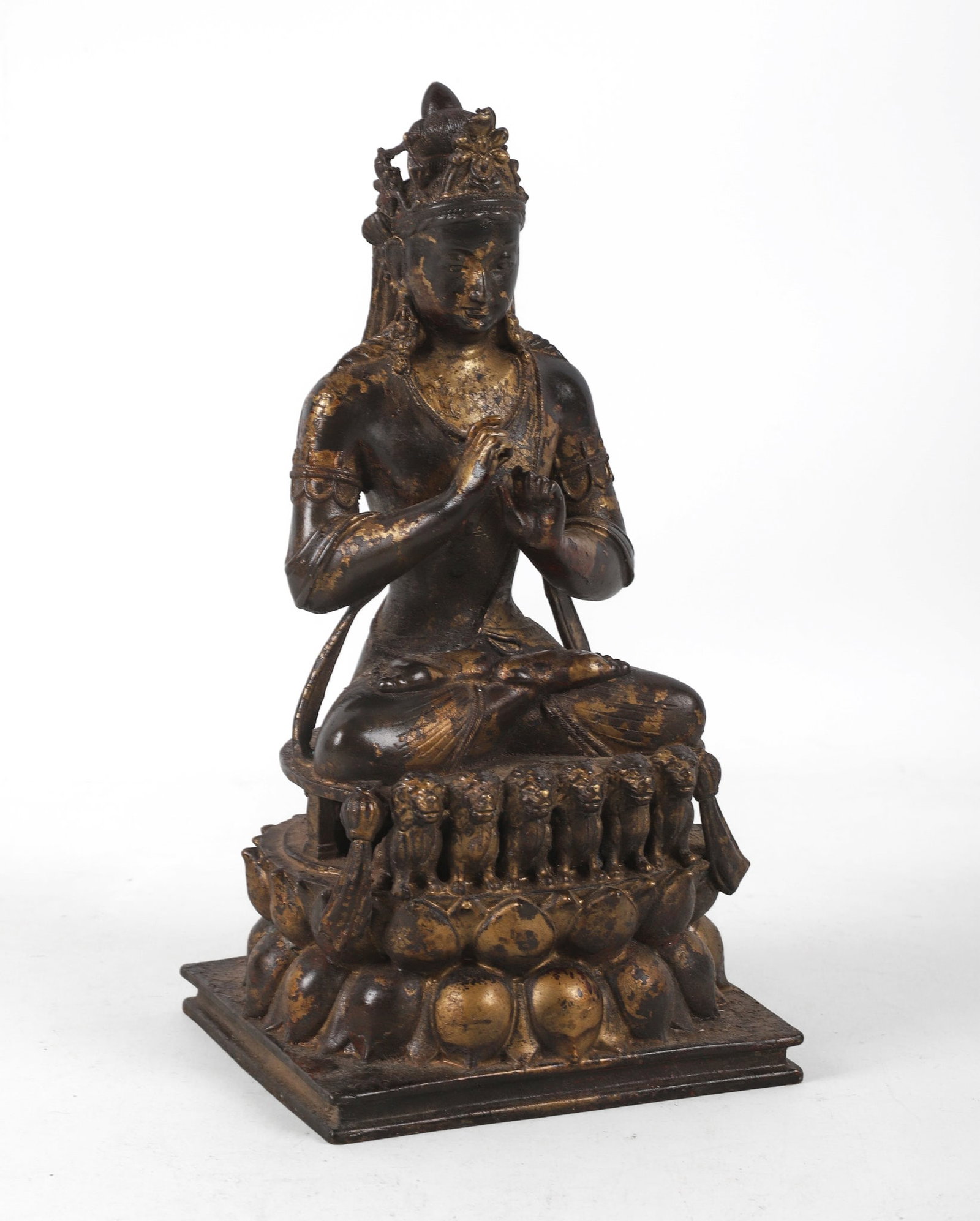 Patinated Gilt Metal Buddha: Patinated Gilt Metal Buddha Patinated gilt metal Buddha figure, 9 3/4"H x 5"W x 4 1/2"D