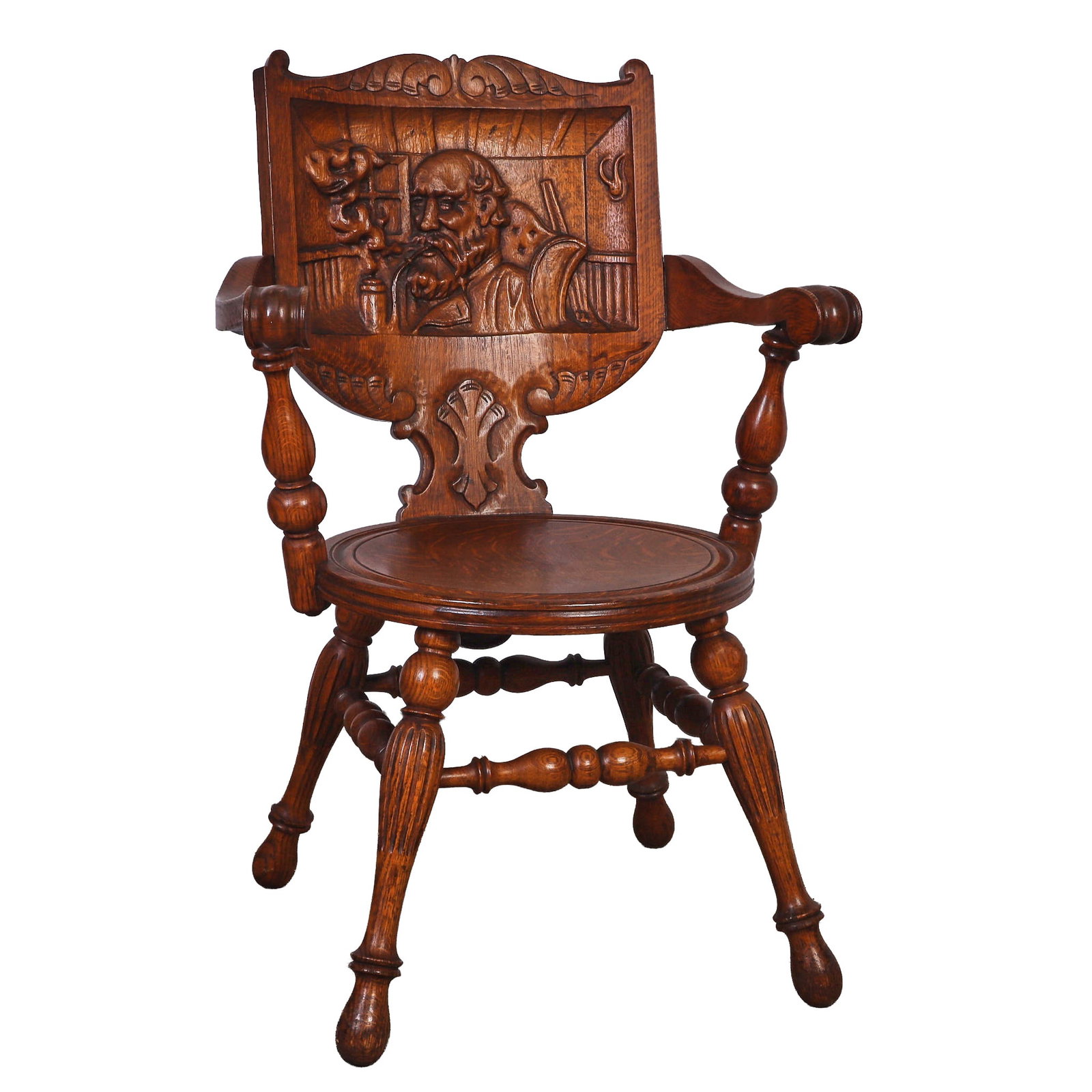 George Arndt Arts and Crafts Style Carved Oak Tavern Chair (1 of 8)