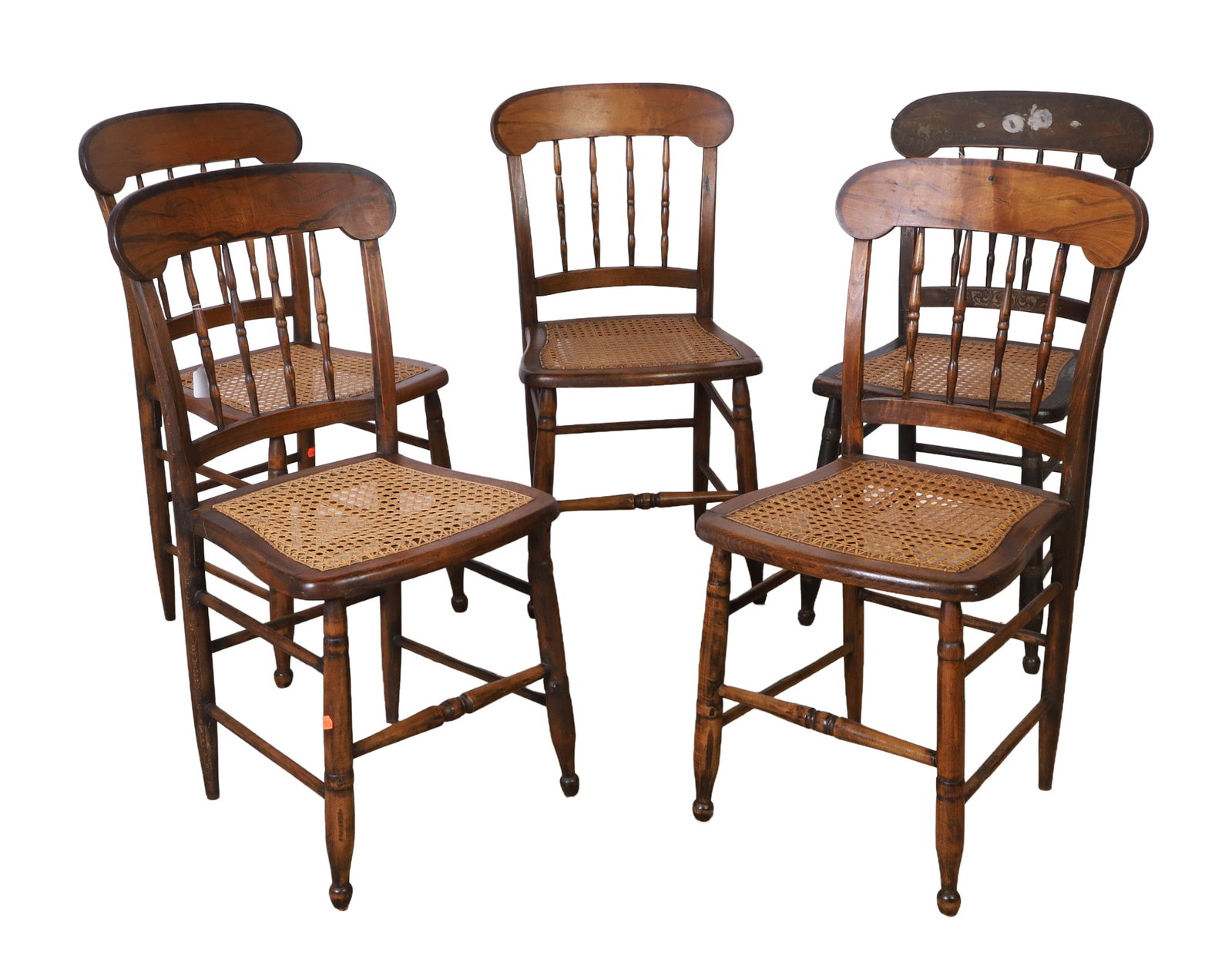 (5) Antique 19th C Grain Painted Spindle Back Chairs (1 of 8)