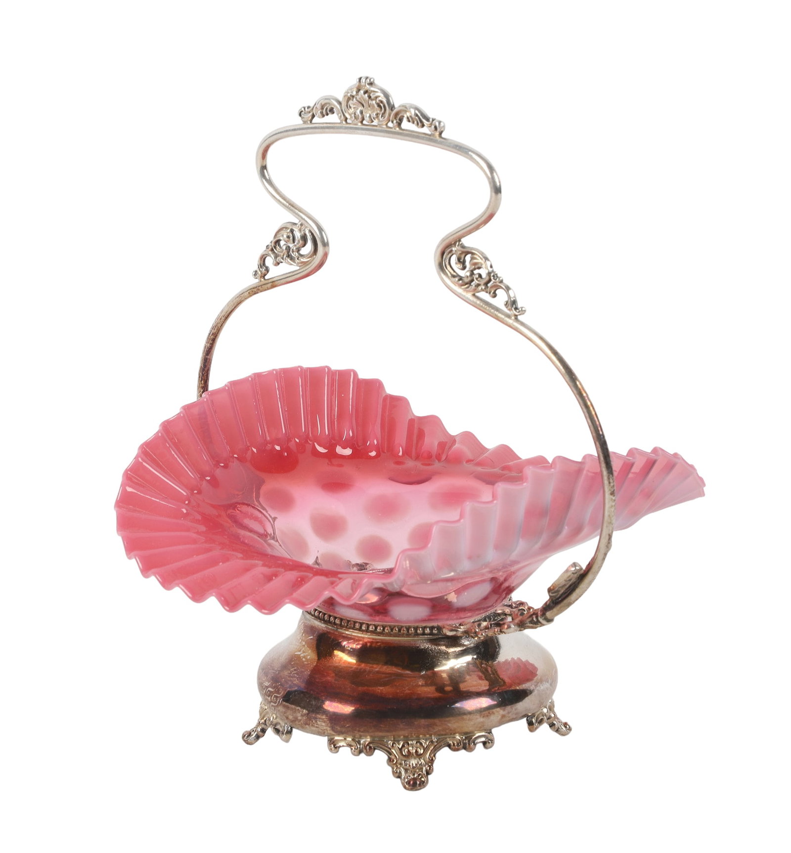 Victorian Silver Plated Pink Flower Basket (1 of 7)