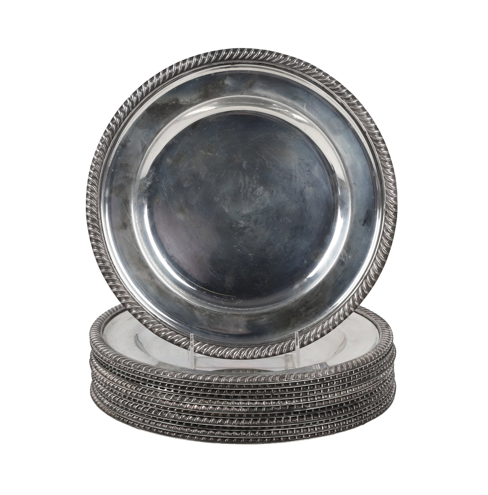(12) Set of Deykin & Sons Silver Dinner Plates (1 of 8)