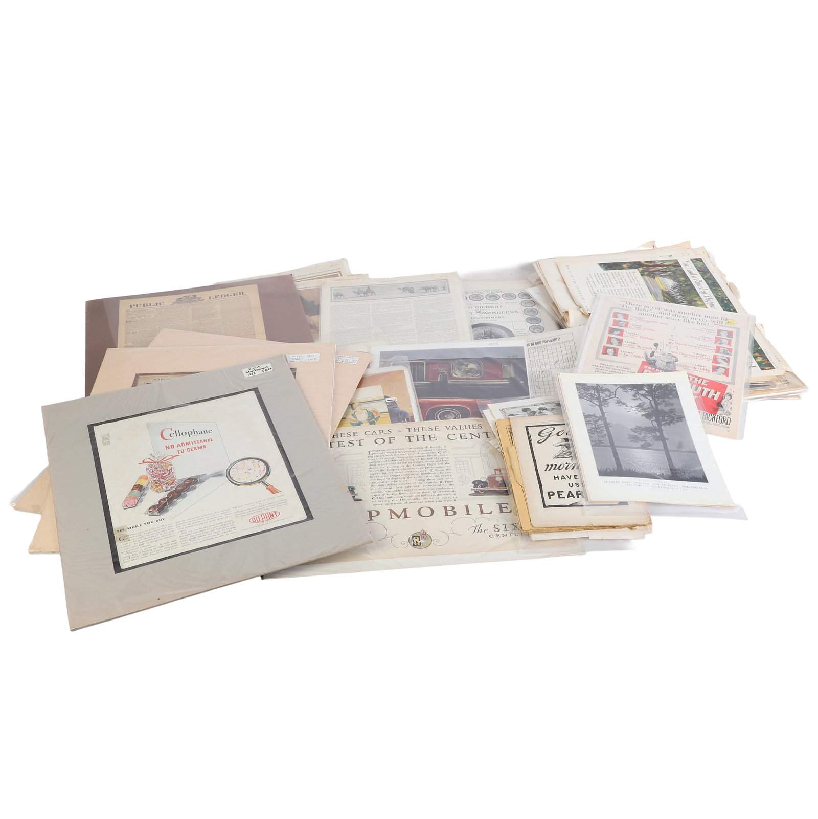 Magazine Covers, Ads & Ephemera: Magazine Covers, Ads & Ephemera Collection of magazine ephemera featuring vintage covers in paper frames, especially The Saturday Evening Post with an assortment from The Ladies Home Journal, The