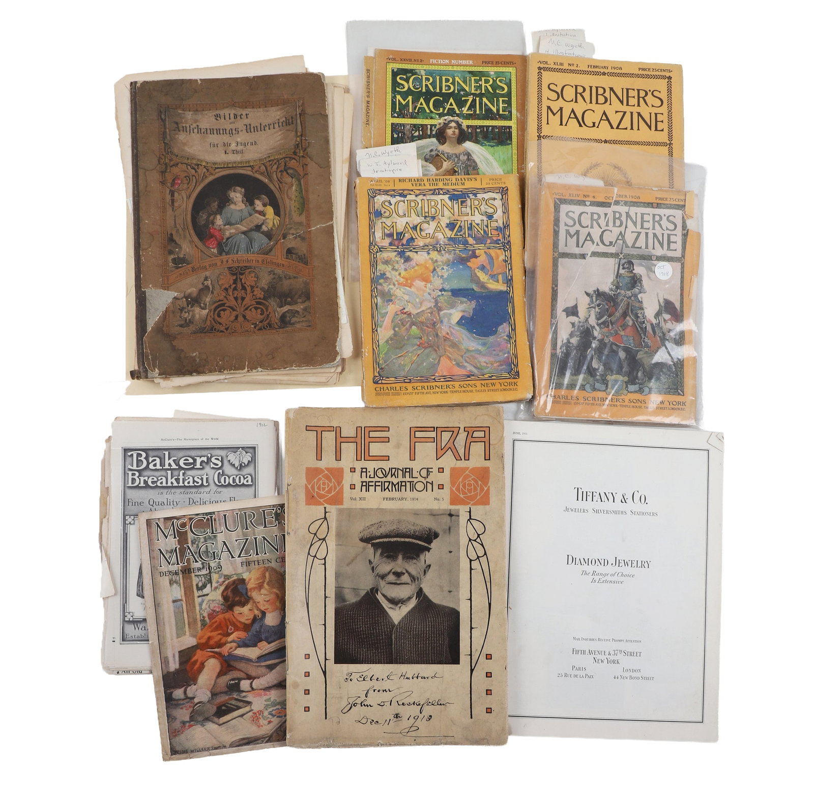 Antique Magazine Lot Feat. Scribner's: Antique Magazine Lot Feat. Scribner's Antique magazine lot featuring (3) 1908 editions of Scribner's Magazine including February, April & October, all original and in varying states of condition.