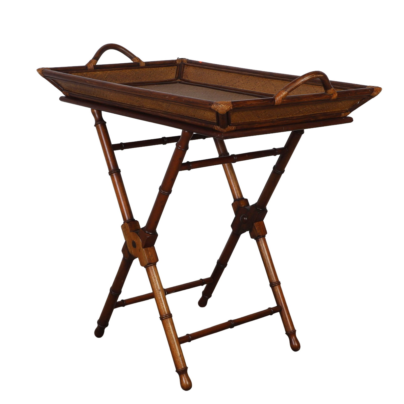 Plantation Style Rattan Serving Tray on Faux Bamboo Stand (1 of 8)
