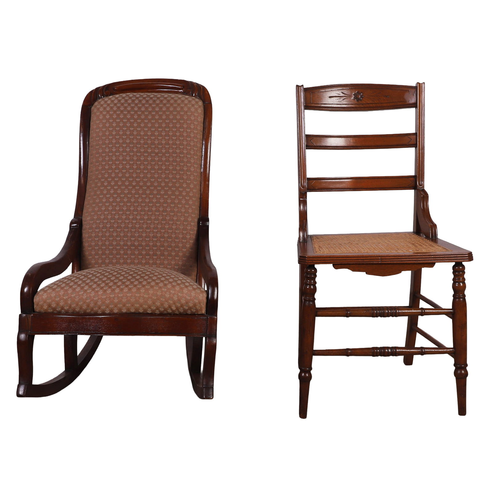 Antique 19th C Rocking Chair and Carved Oak Side Chair (1 of 7)