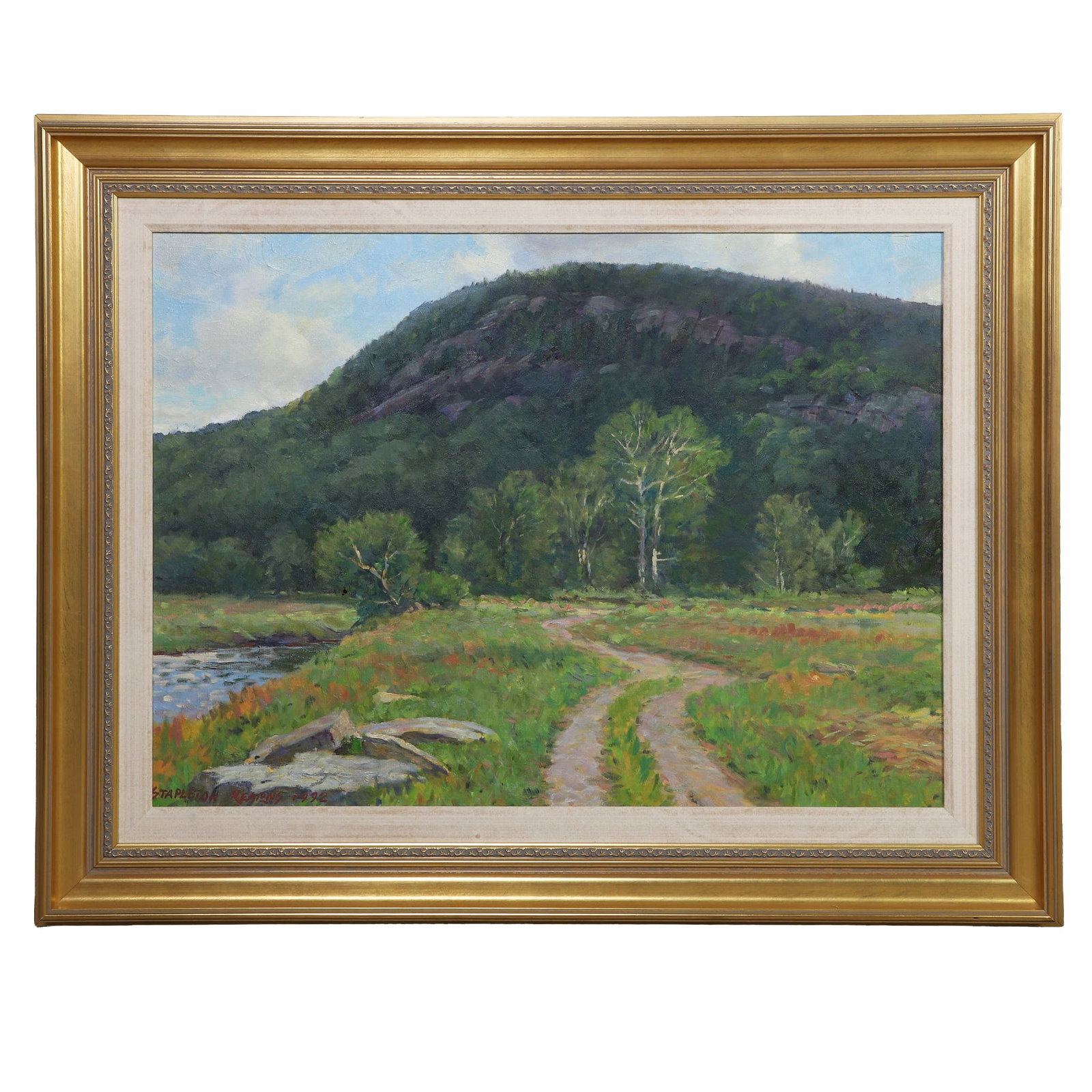 Stapleton Kearns (American, b.1952) Regionalist Plein Air Painting: Stapleton Kearns (American, b.1952) Regionalist Plein Air Painting Titled: "Abandoned Granite Quarries, Prospect, Maine." Oil on canvas landscape. 22" H x 30" W. "Stapleton (who live in New Hampshire)