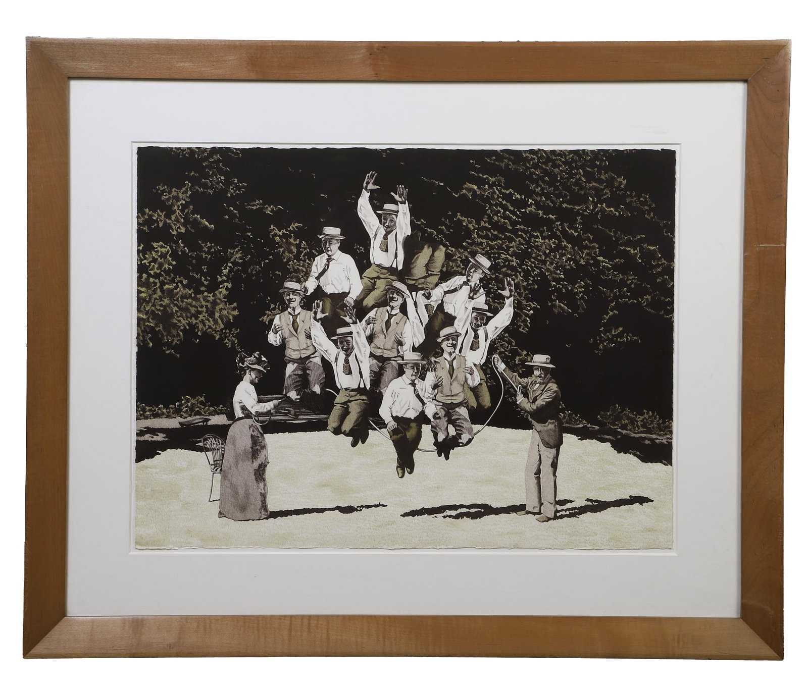 Cynthia Osborne (California, 20th/21st C) Lithograph, 1979.: Cynthia Osborne (California, 20th/21st C) Lithograph, 1979. Titled: "Keeping Up With the Joneses." Lithograph, 2/25. 23" H x 30.5" W sight, 34.5" H x 42" W frame.