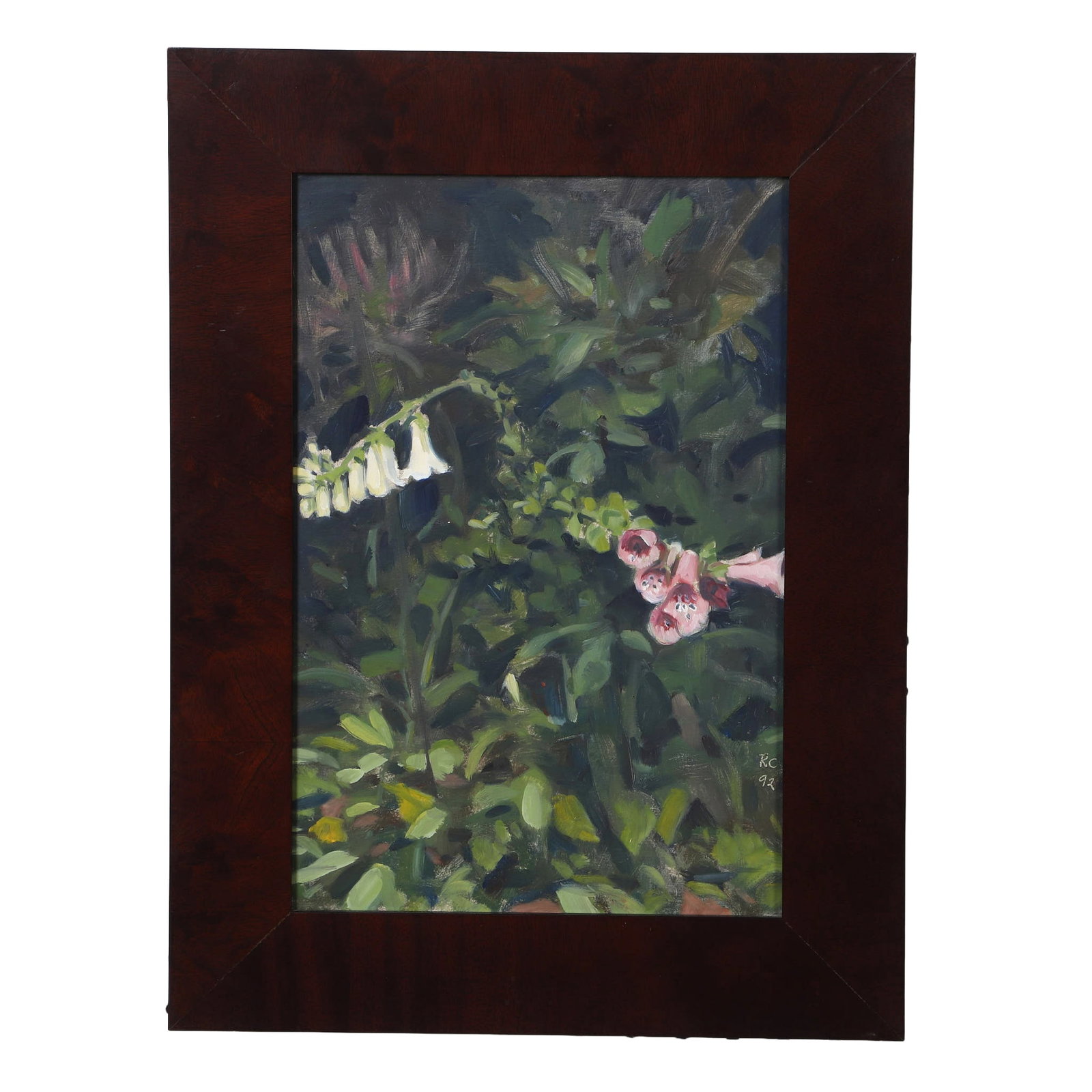 Richard Lewis Crozier (Hawaii, b. 1944), Botanical Painting.: Richard Lewis Crozier (Hawaii, b. 1944), Botanical Painting. Foxgloves in pink and white. Oil On Panel, signed on right "RC 92". Sight 15"H x 10"W, frame 23.25"H x 47.25"W