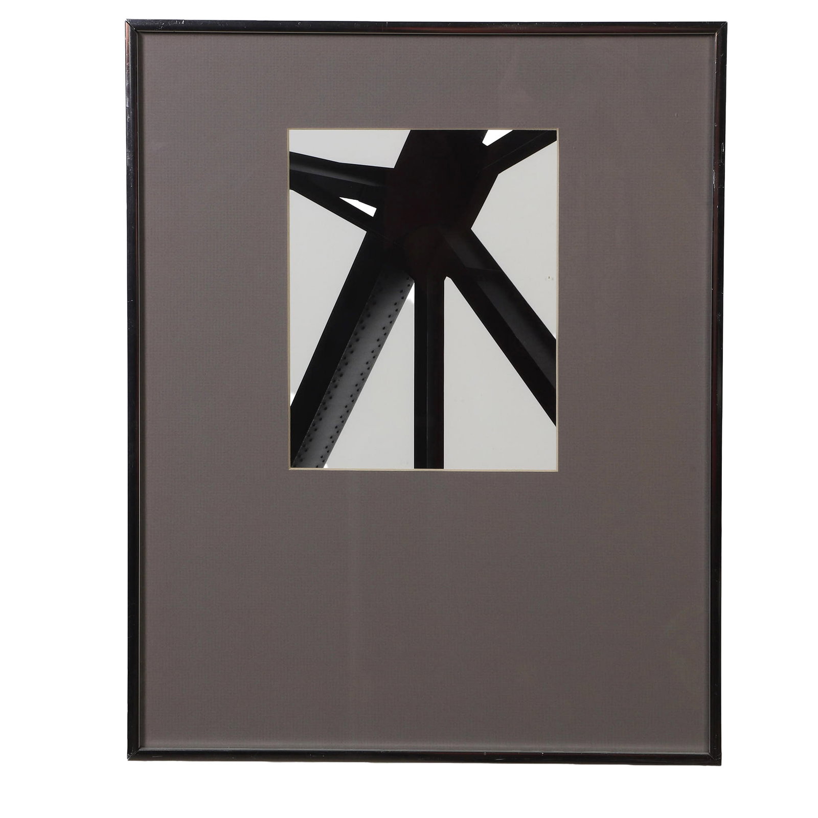 Vintage Silver Gelatin Photograph, Girders.: Vintage Silver Gelatin Photograph, Girders. A well-composed architectural silver gelatin print capturing the dynamic intersection of structural girders. Artist unknown. 20.25" H x 16.25" W frame.