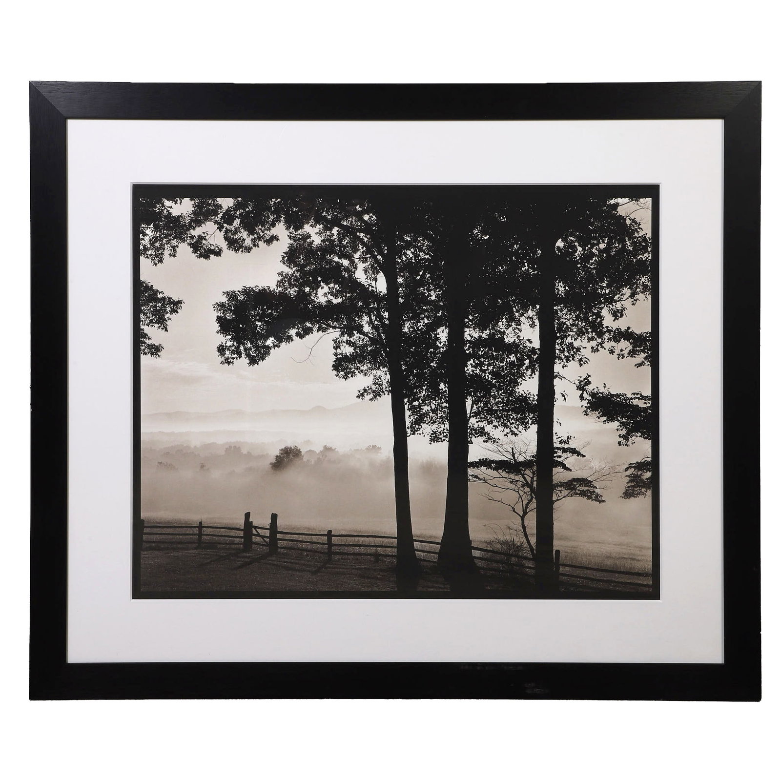 Frank Hunter (American, 1947-2026), Palladium Print Photograph.: Frank Hunter (American, 1947-2026), Palladium Print Photograph. Titled: 'Morning Fog, Saul to Paul (#404)'. Palladium print photograph of a foggy landscape. Sight 21"H x 24"W, frame 33"H x 39"W.