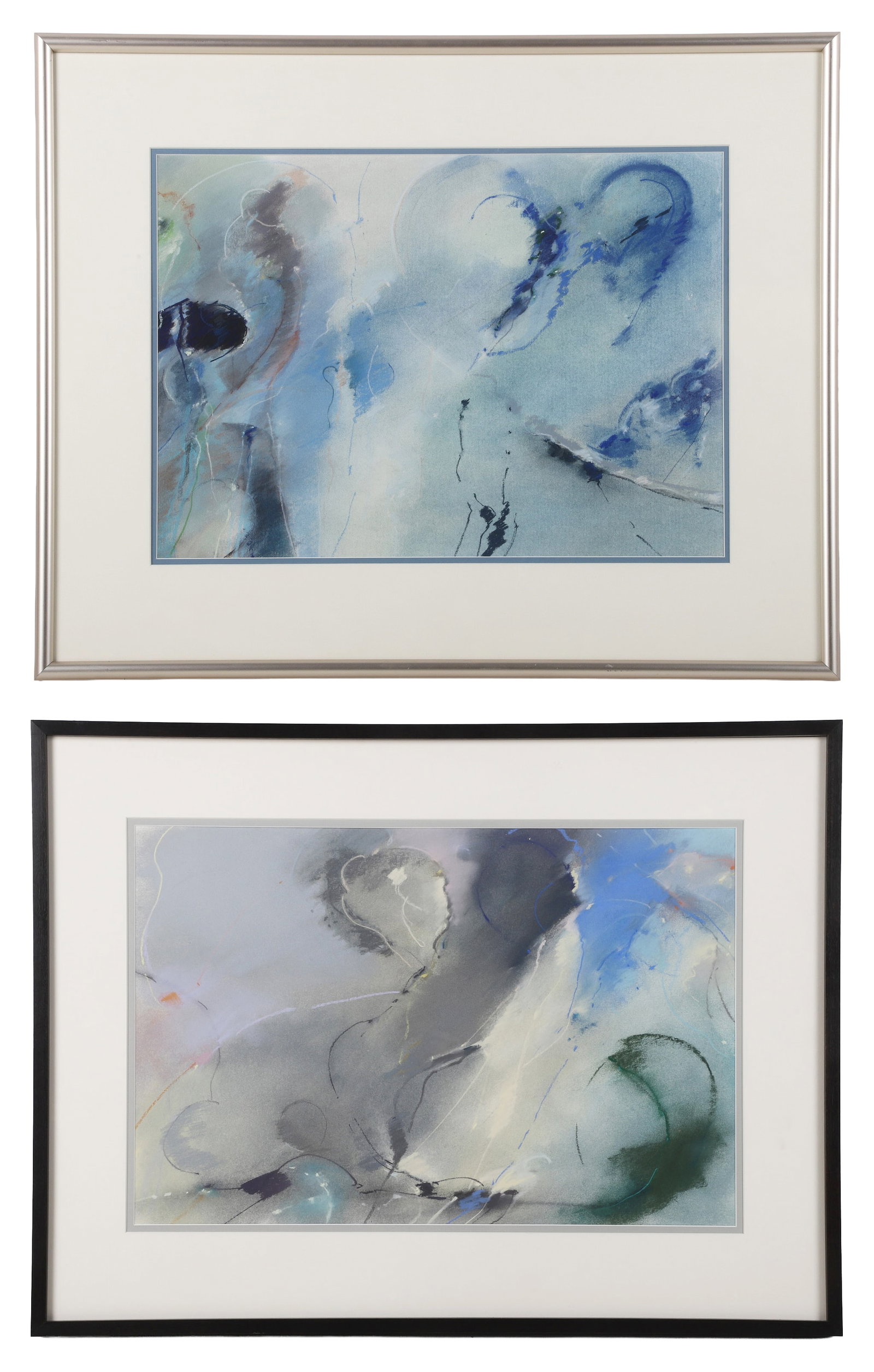 (2) Max Benjamin (American / Washington, 20th C) Pastel Abstracts.: (2) Max Benjamin (American / Washington, 20th C) Pastel Abstracts. Untitled abstract expressionist works. Pastel on paper. 14" H x 20.75" W sight, 20.5" H x 27" W frame.