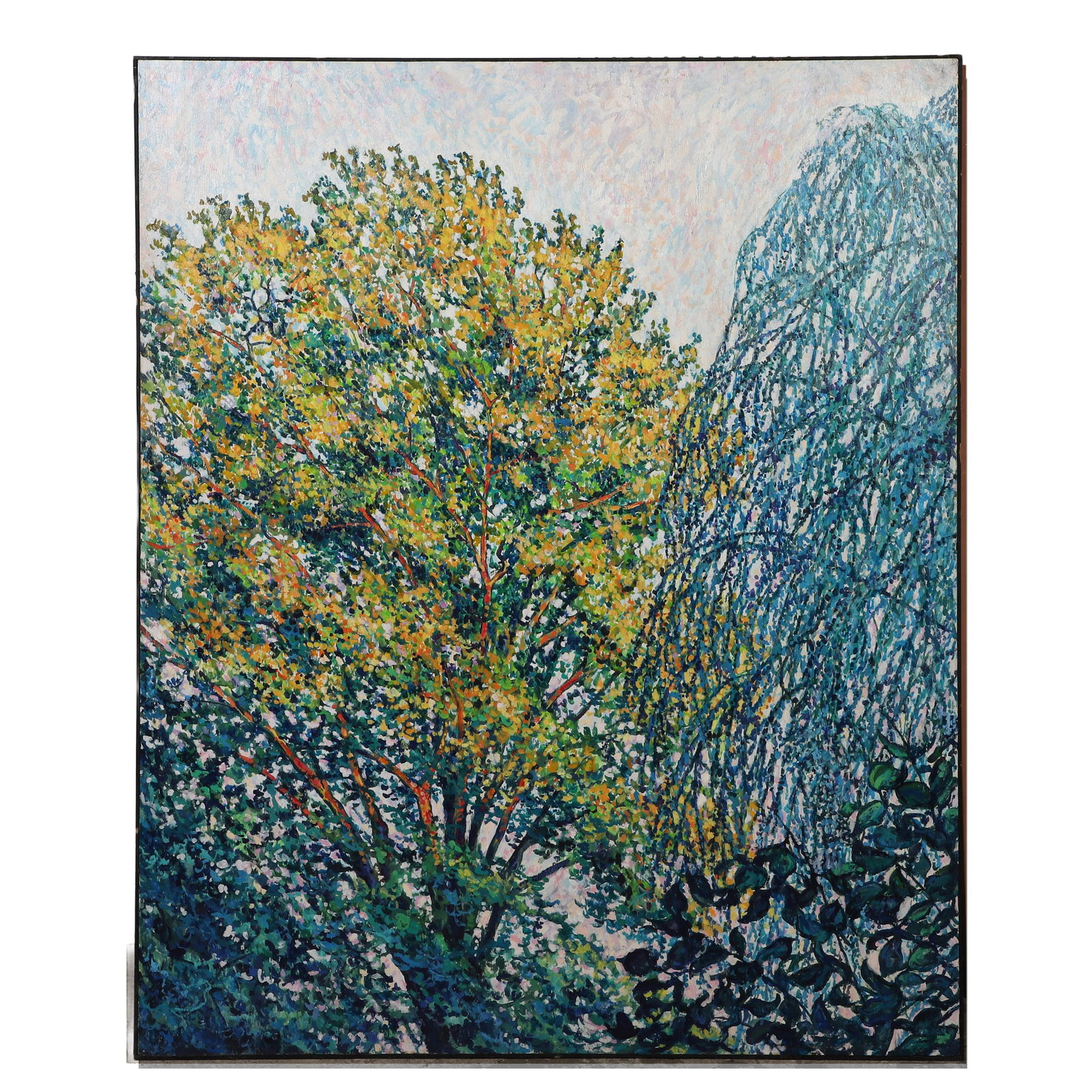 D. McClain (Unknown) Large Scale Impressionist Painting.: D. McClain (Unknown) Large Scale Impressionist Painting. Treetops. Oil on canvas, laid on board. 57.25" H 47.25" W lathe frame.