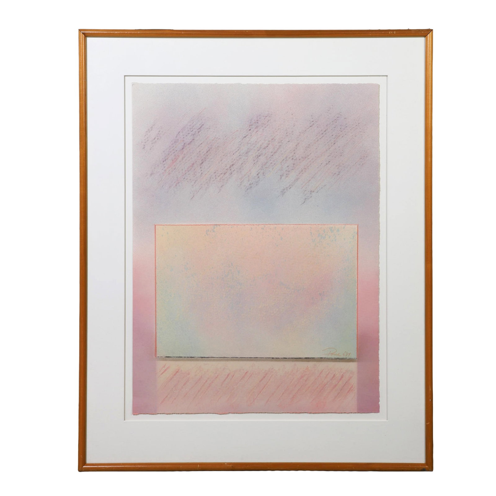 Modernist Abstract Composition, 1987.: Modernist Abstract Composition, 1987. Artist unknown. Pastel on paper. 35" H x 26.75" W sight, 44.5" H x 35.5" W frame.