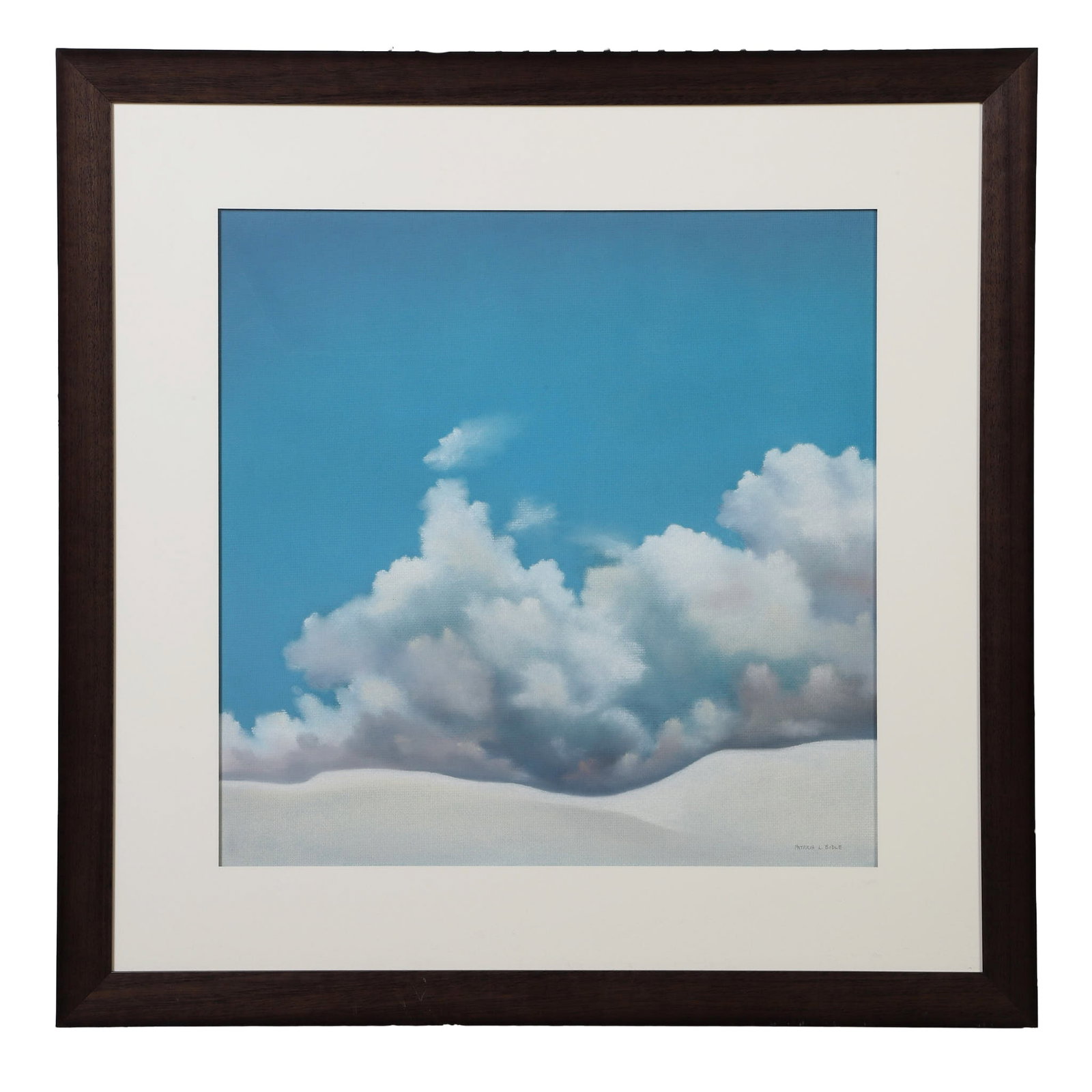 Patricia L. Bodle (American, 20th C) Big Sky Painting.: Patricia L. Bodle (American, 20th C) Big Sky Painting. Untitled cloud filled sky. Gouache on paper. 24" H x 24" W sight, 35.5" H x 35.5" W frame.