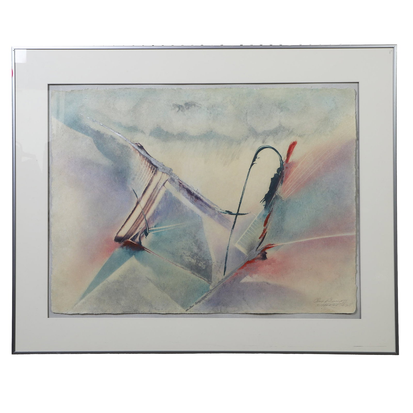 Randi Vick-Hall (American, 20th C) Mixed Media Composition.: Randi Vick-Hall (American, 20th C) Mixed Media Composition. Titled: "Change of Season III." Pencil-signed and dated 1989. 22" H x 30" W sight, 30.5" H x 38.5" W frame.
