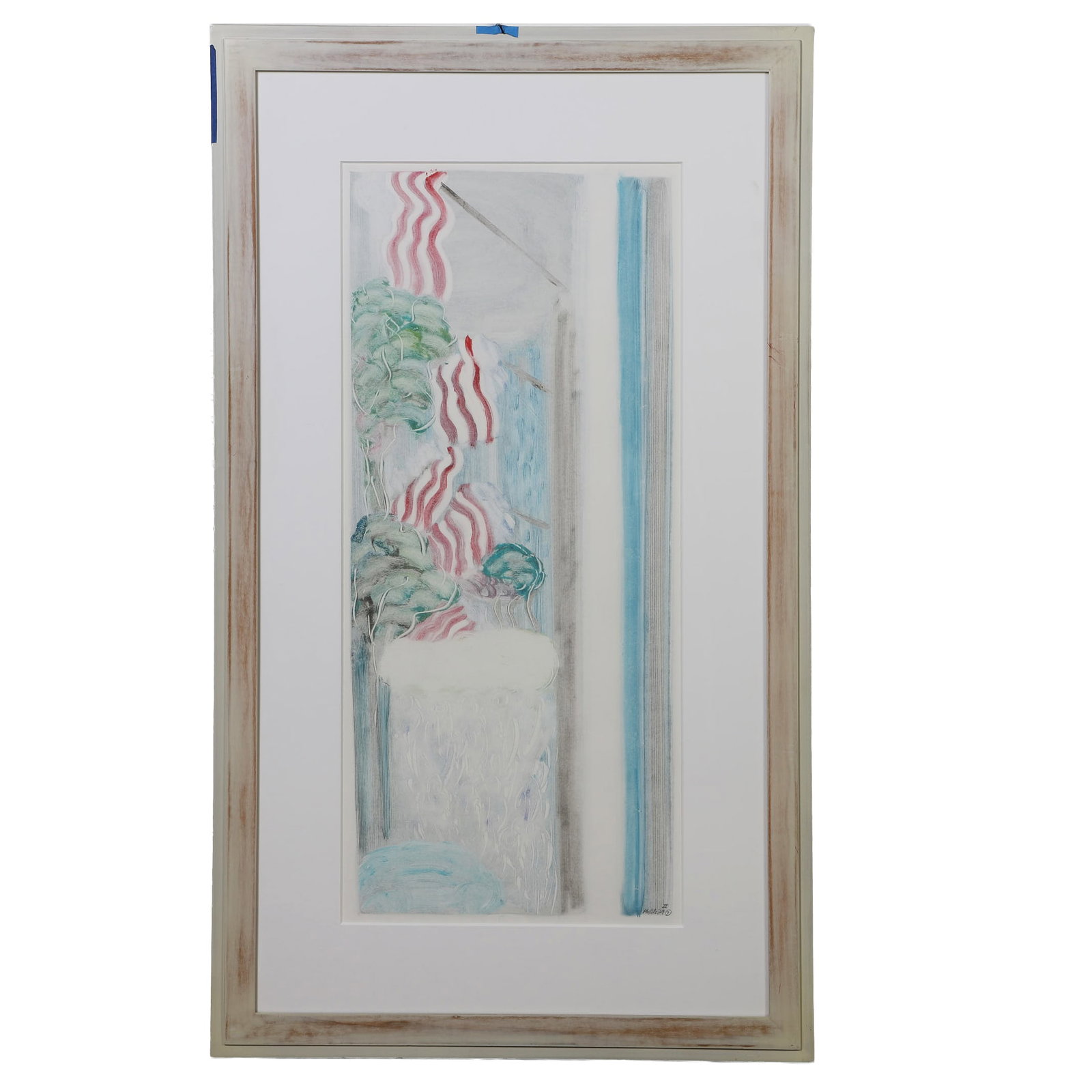 Matt Phillips (New York, 20th C) Monotype.: Matt Phillips (New York, 20th C) Monotype. Untitled architectural vignette. Monotype. Pencil-signed, dated '79, and numbered II, 36" H x 19.75" W sight, 38.75" H x 22.75" W frame.