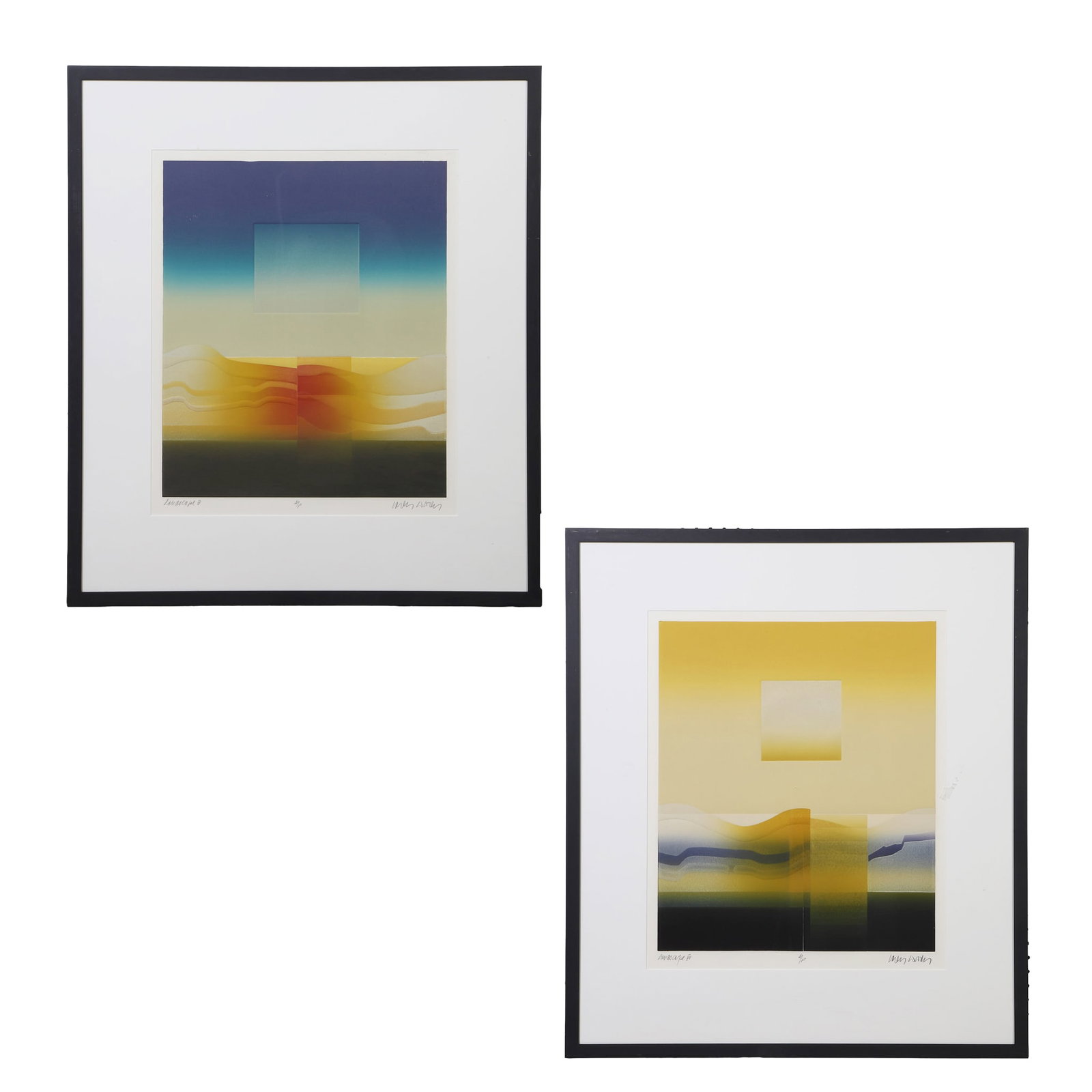 (2) Lithographs, Carlos Davila (Peru, 20th C).: (2) Lithographs, Carlos Davila (Peru, 20th C). "Landscape III" and "Landscape VII." Pencil signed and designated A/P. 25.5" H x 21.5" W sight, 38" H x 33" W frame.