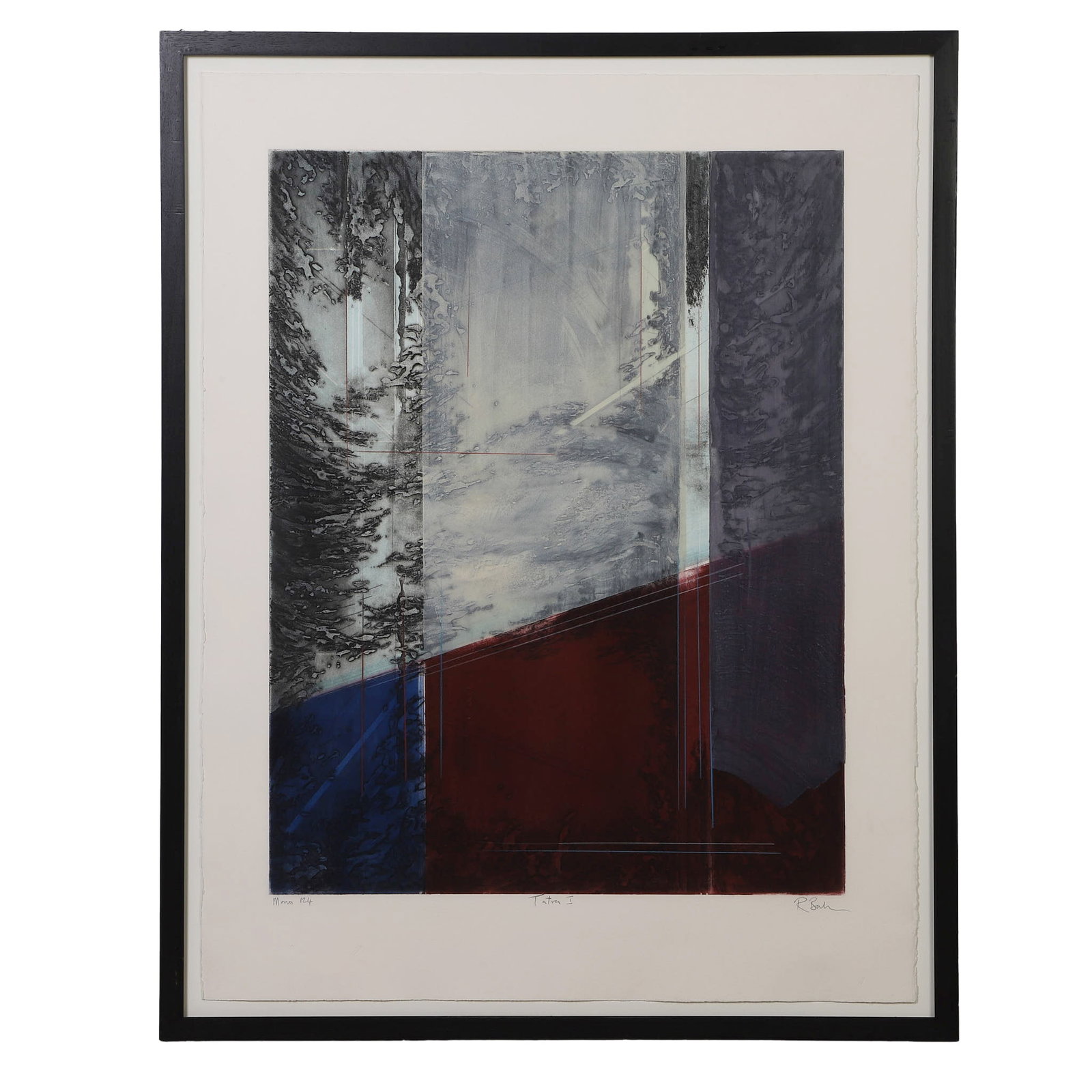 Russell Baker (British, b.1958) Monotype 124.: Russell Baker (British, b.1958) Monotype 124. Titled: "Tatra I." Pencil signed, titled, and numbered. 38" H x 29.5" W sight, 42" H x34" W frame.