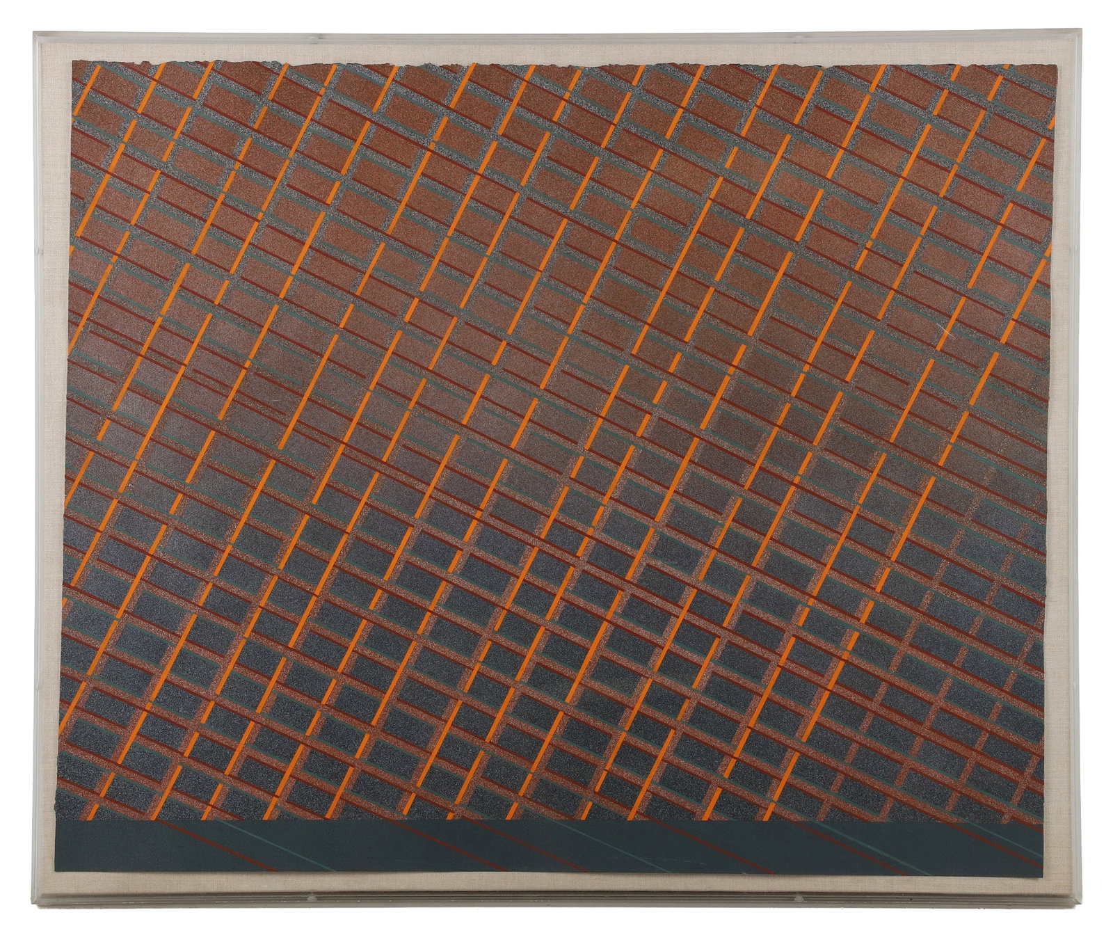 Dennis Martin (American, 20th C) Grid Composition.: Dennis Martin (American, 20th C) Grid Composition. Titled: "Grid System VI." Acrylic on paper. 26" H x 31.5" W sheet, 28" H x 34" W frame.