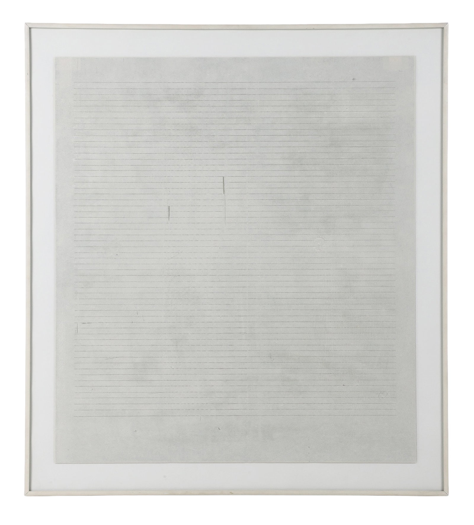 In the Style of Agnes Martin (American, 20th C), Lithograph: In the Style of Agnes Martin (American, 20th C), Lithograph A ruled line composition. 26" H x 23" W sight, 27" H x 30" W frame.