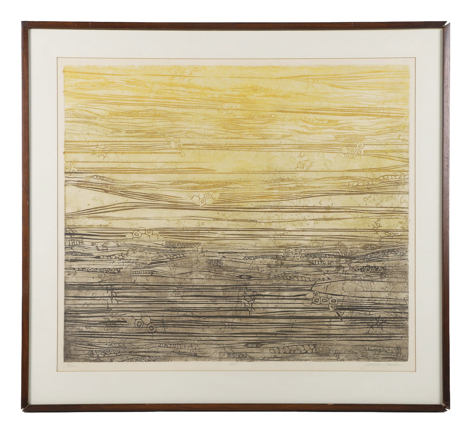 Jessica Easton (Unlisted), Fiber, Original Print.: Jessica Easton (Unlisted), Fiber, Original Print. Fiber, Contemporary, AP signed lower right and titled, sight 25"H x 28'W, frame31"H x 34"W