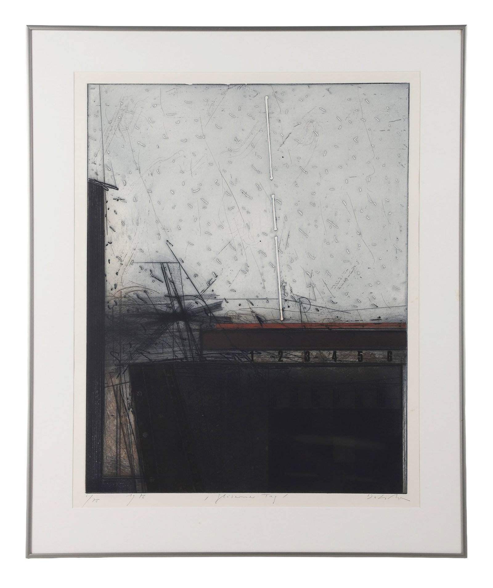 Karl Fred Dahmen (German, 1917-1981) Lithograph.: Karl Fred Dahmen (German, 1917-1981) Lithograph. Glaserner Tag, 6/25, signed lower right, 29" h x 23" W sight, 35.25" H x 29.25" W frame.