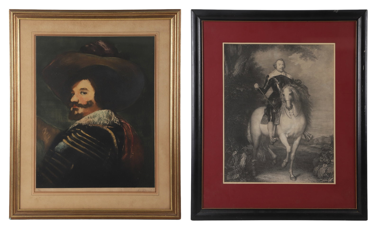 (2) Prints after Van Dyck and Brouet: (2) Prints after Van Dyck and Brouet Consisting of an etching after Anton Van Dyck of Francisco de Moncado and a color lithograph print from an edition by Auguste Brouet, pencil-signed and numbered 11