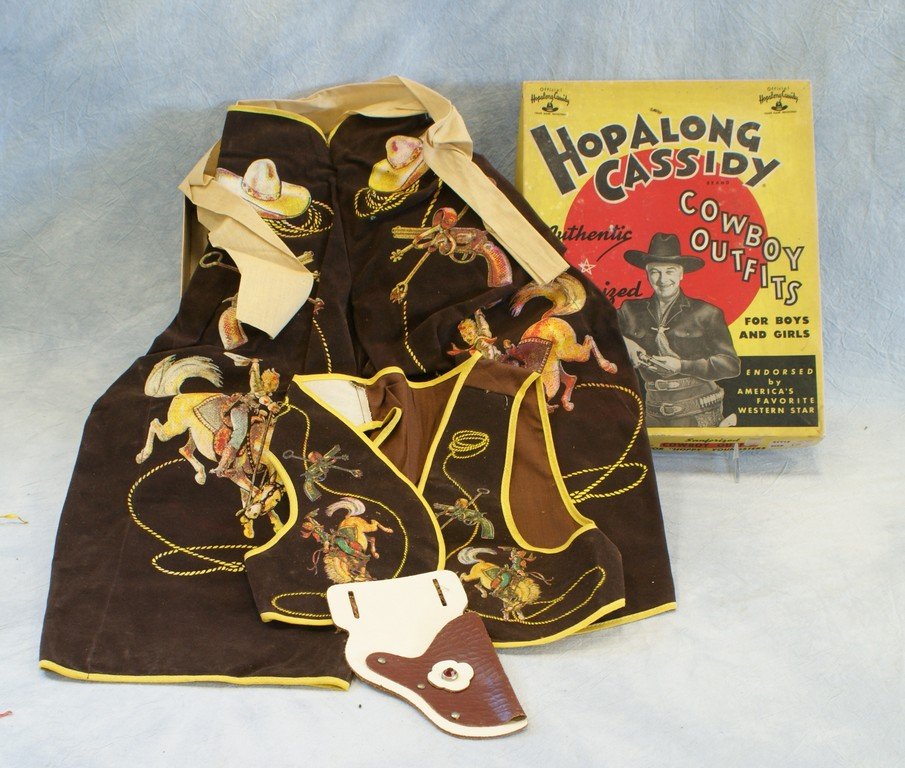 Hopalong Cassidy Brand Authentic Cowboy Outfit,: Hopalong Cassidy Brand Authentic Cowboy Outfit, exclusive licensed manufacturers Herman Iskin & Co Telford PA, includes vest, chaps & holster, size 12, with original box