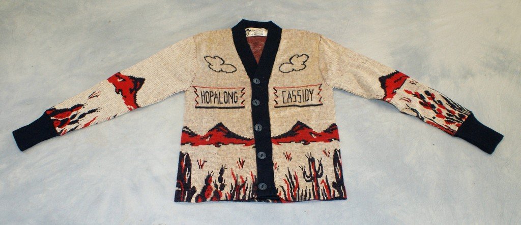 Hopalong Cassidy Child's Cardigan Sweater Original by: Hopalong Cassidy Child's Cardigan Sweater Original by Barclay, navy blue & red, excellent condition