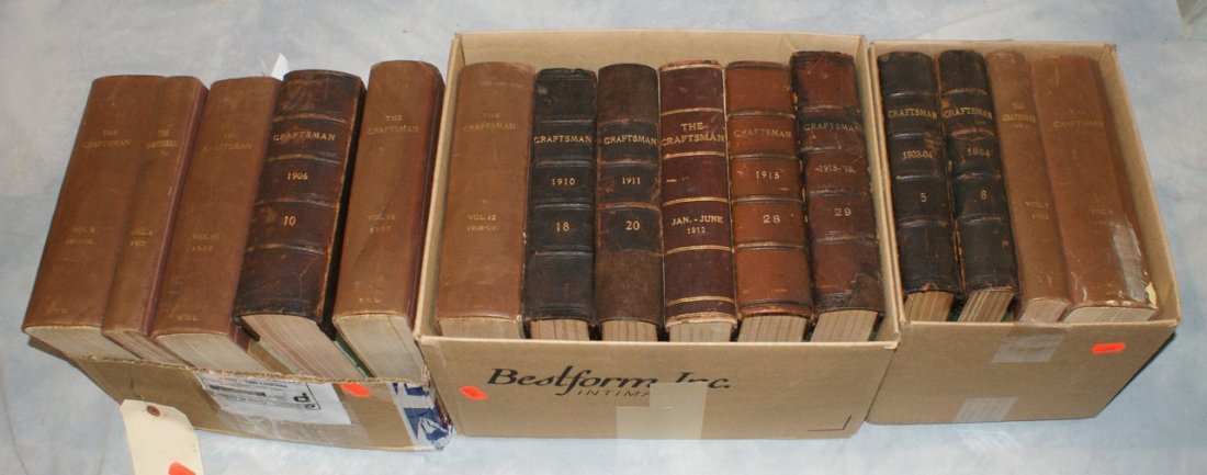 Stickley, Gustav, ed, The Craftsman, 15 volumes,: Stickley, Gustav, ed, The Craftsman, 15 volumes, 1903-1916, ex-library, with occasional blind stamps or ownership perforations, to include Volume 5 10/03-3/04, Volume 6 4/04-9/04, Volume 7 1/05-3/05 o