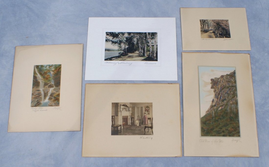 Album of hand colored photographs to include Wallace: Album of hand colored photographs to include Wallace Nutting (3), Burrowes (3), and Sawyer (3) to include "Rainbow Falls", "Lake Dunmore", and "Old Man of the Mtns", along with (2) others